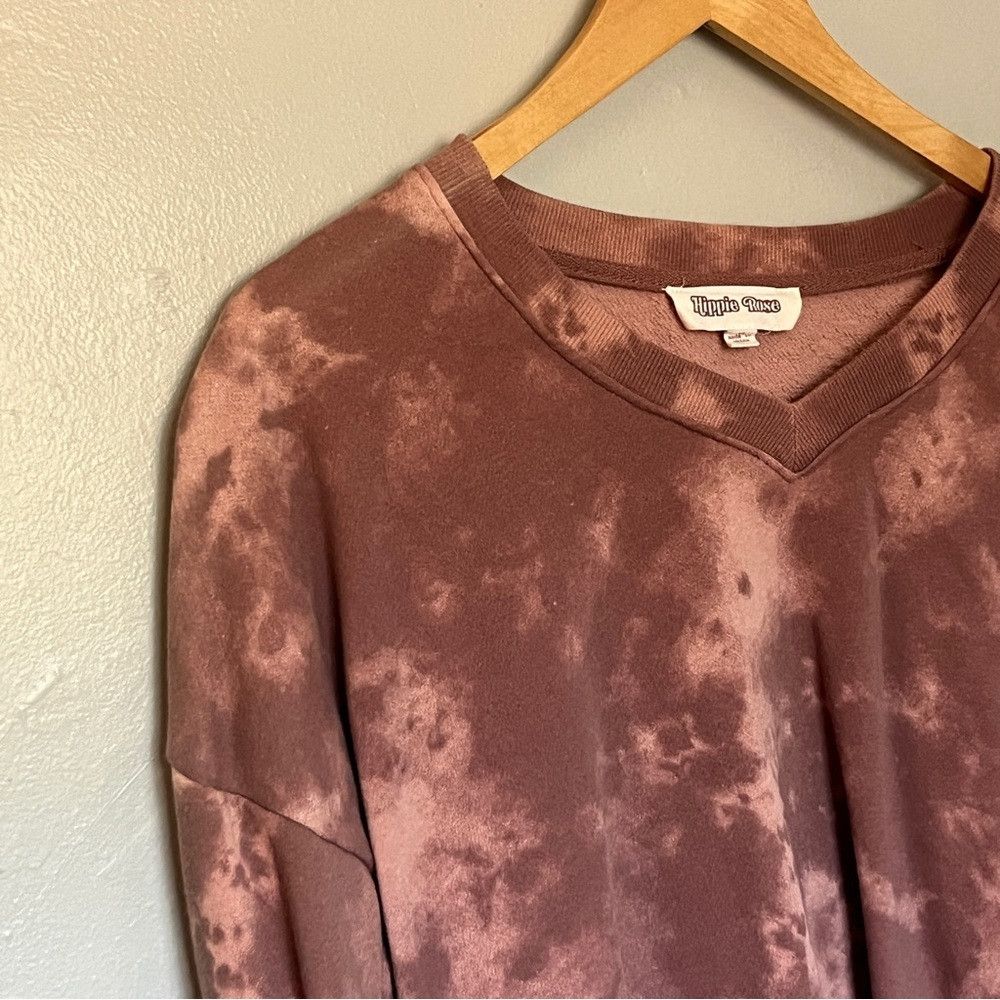 Designer Hippie Rose Vneck Raw Hem Crop Sweatshirt Pink Red Medium Size M / US 6-8 / IT 42-44 - 3 Thumbnail