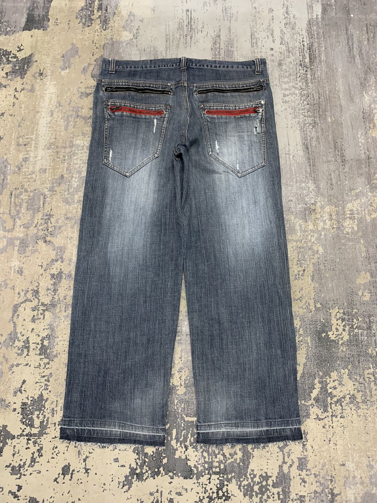 Japanese Brand Alasko Baggy Wide Leg Distressed Denim Jeans Y2K Streetwear Size US 39 - 10 Thumbnail