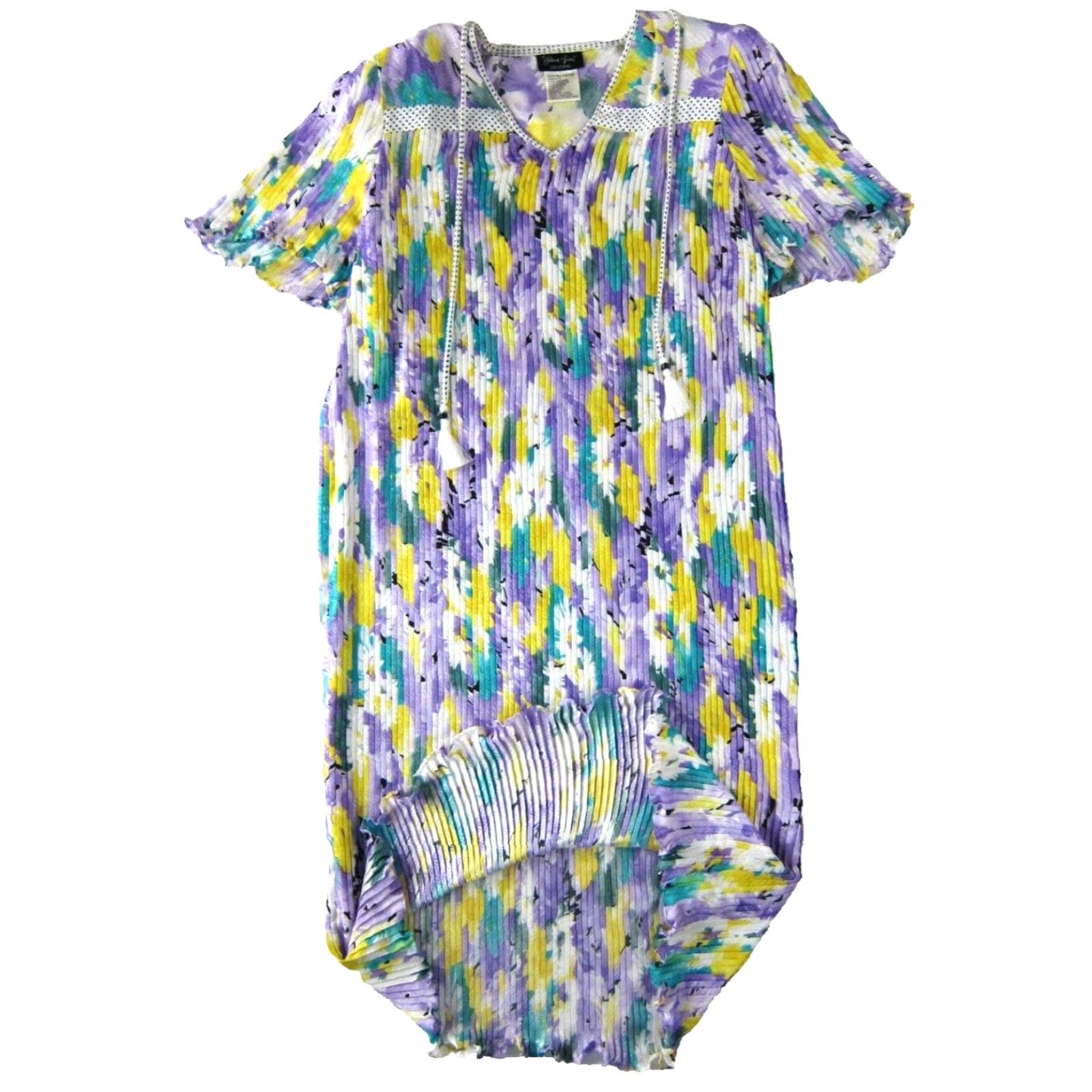 Vintage VINTAGE Diane Freis 80's Green Yellow Floral Georgette Midi Tunic Dress L Size L / US 10 / IT 46 - 7 Thumbnail