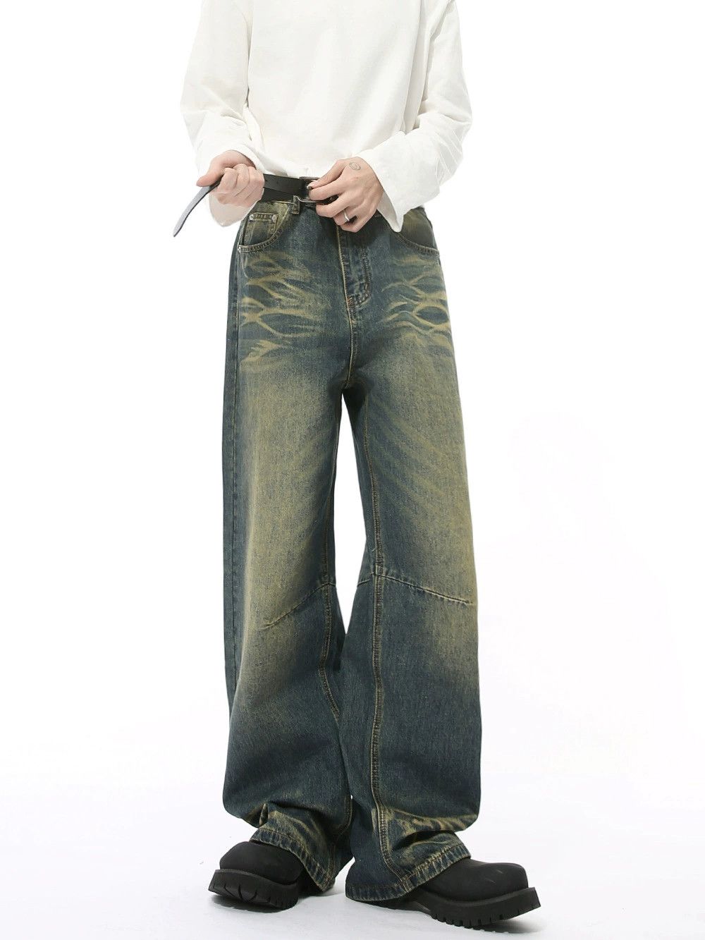 Vintage Retro distressed rippled fashionable straight jeans casual Size US 32 / EU 48 - 3 Thumbnail