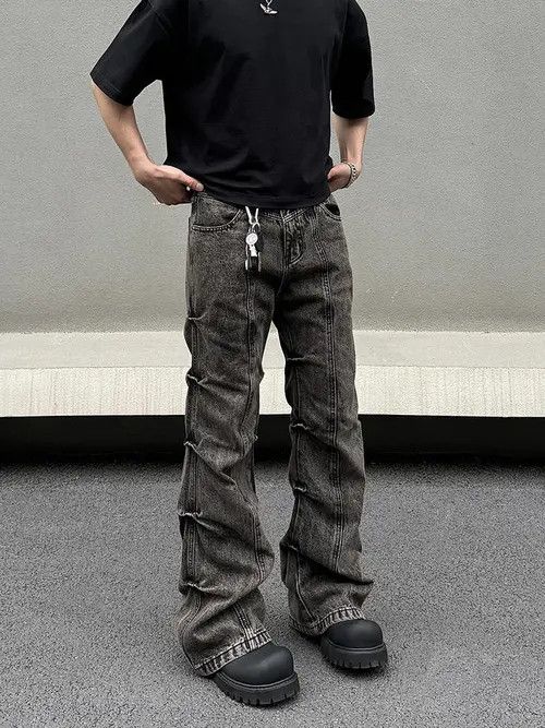 VIBE Opium Pleated Stacked Denim Jeans Size US 32 / EU 48 - 1 Thumbnail