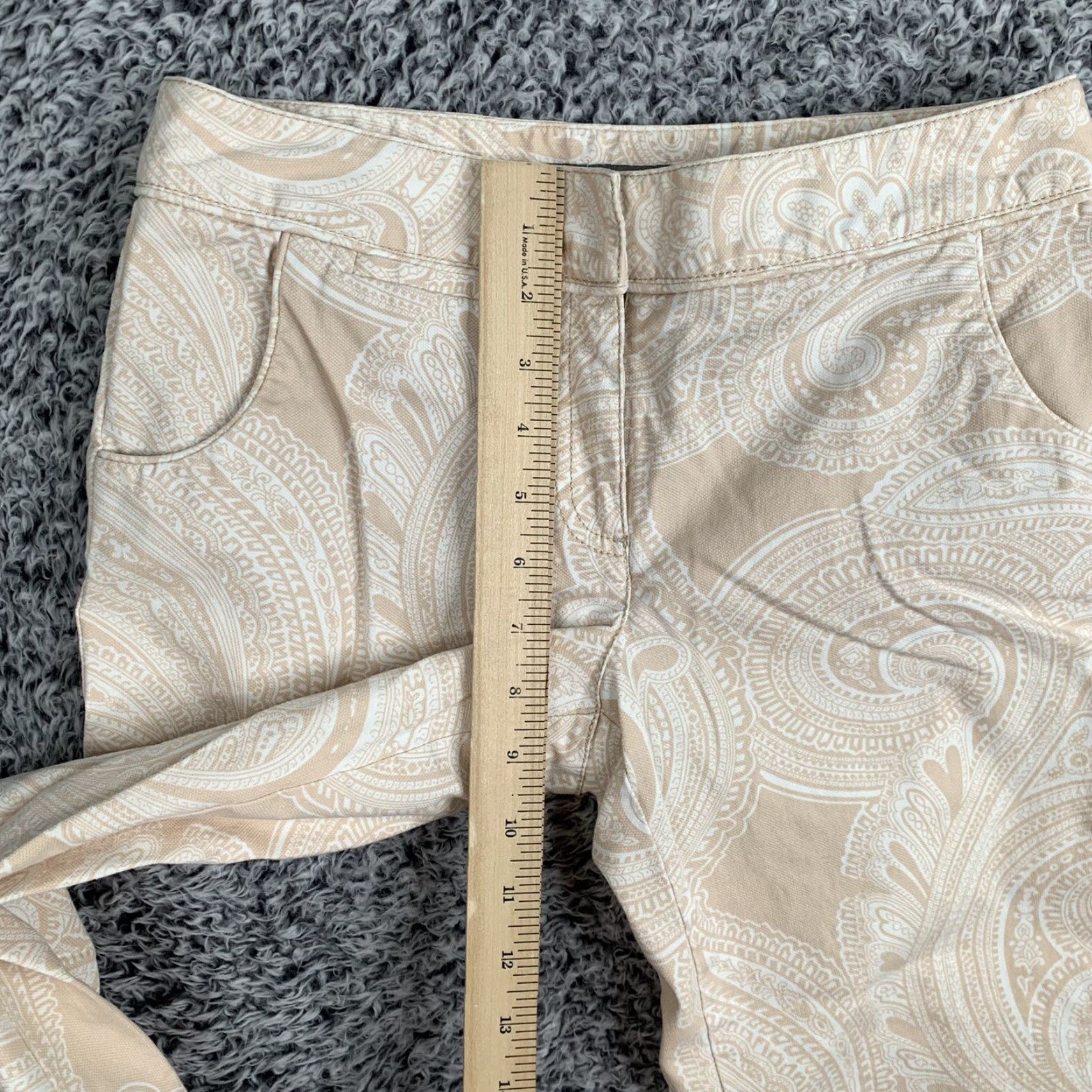 Ann Taylor Ann Taylor Pants Womens 2 Beige White Paisley Cropped Relaxed Boho Casual Size 26" / US 2 / IT 38 - 5 Thumbnail