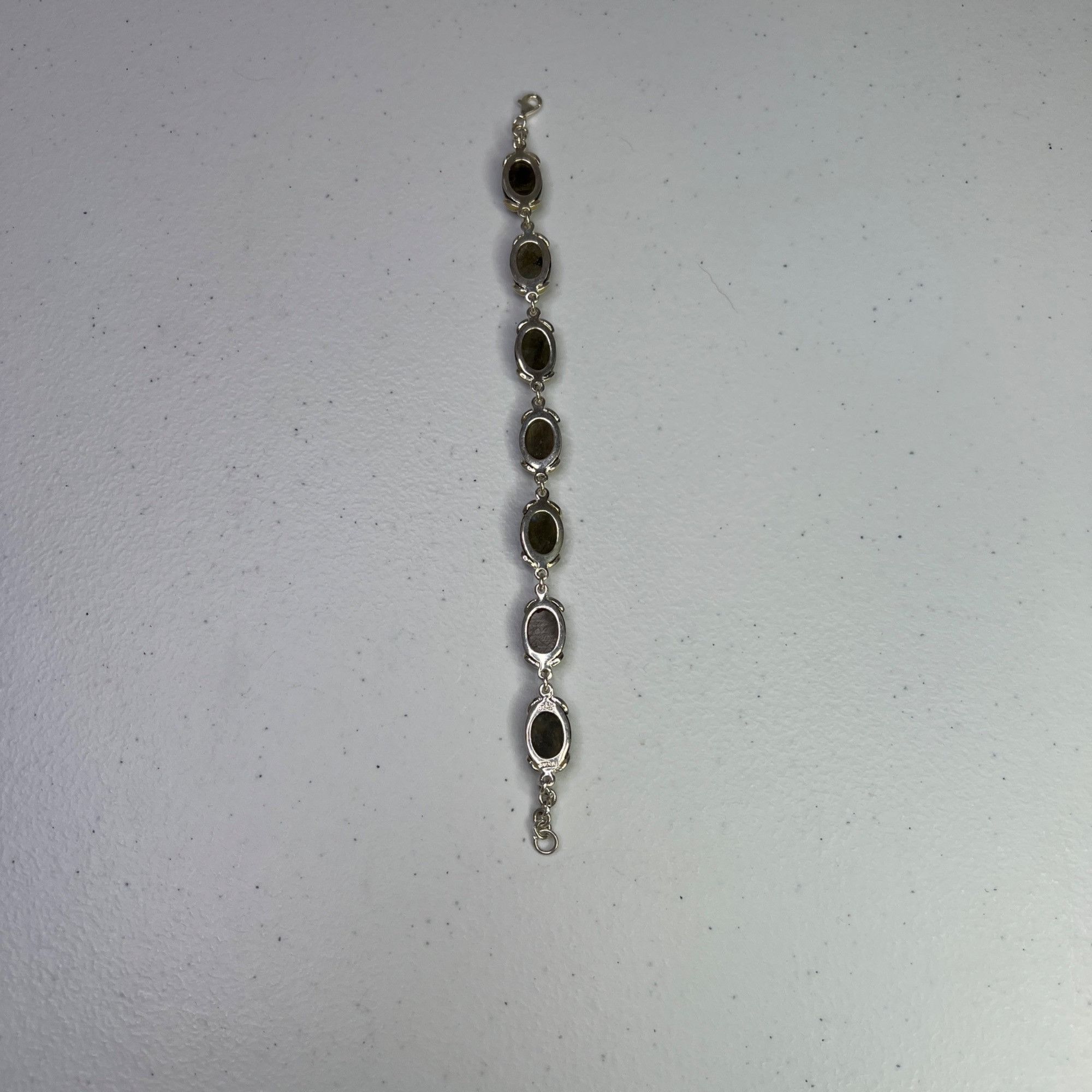 Designer Sterling Silver Oval Link Green Stone 7 1/2" Bracelet Size ONE SIZE - 5 Thumbnail