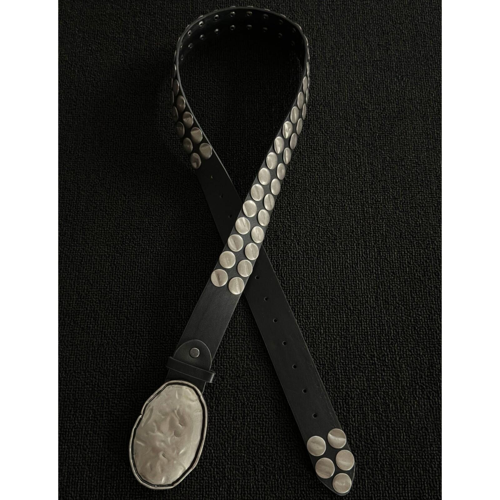 Leather Iron Plate Rivet Belt | Silver Metal Punk Street Size ONE SIZE - 6 Thumbnail