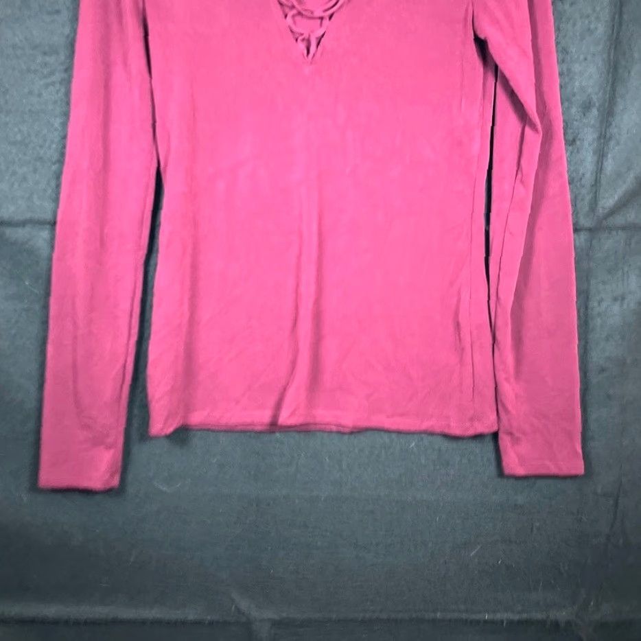 Express Express Womens Shirt Maroon Long Sleeve Tie Up V Neck Stretch Medium Blouse Womens M Red Solid Casual Workwear 90s/Preppy (if applicable) Mens? Size M / US 6-8 / IT 42-44 - 3 Thumbnail