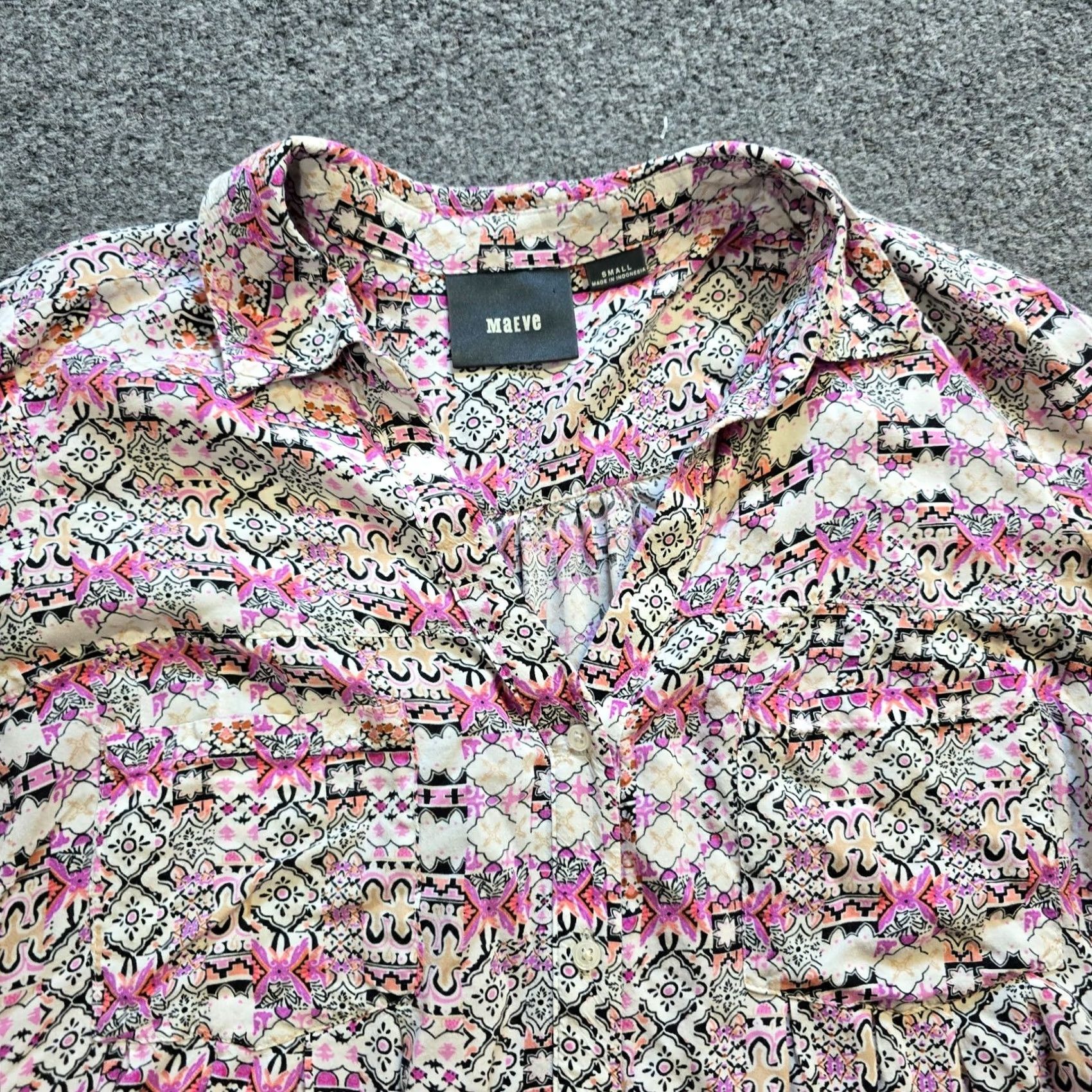 Vintage Maeve Top Womens Small Pink Geometric Long Sleeve Blouse Size S / US 4 / IT 40 - 2 Thumbnail