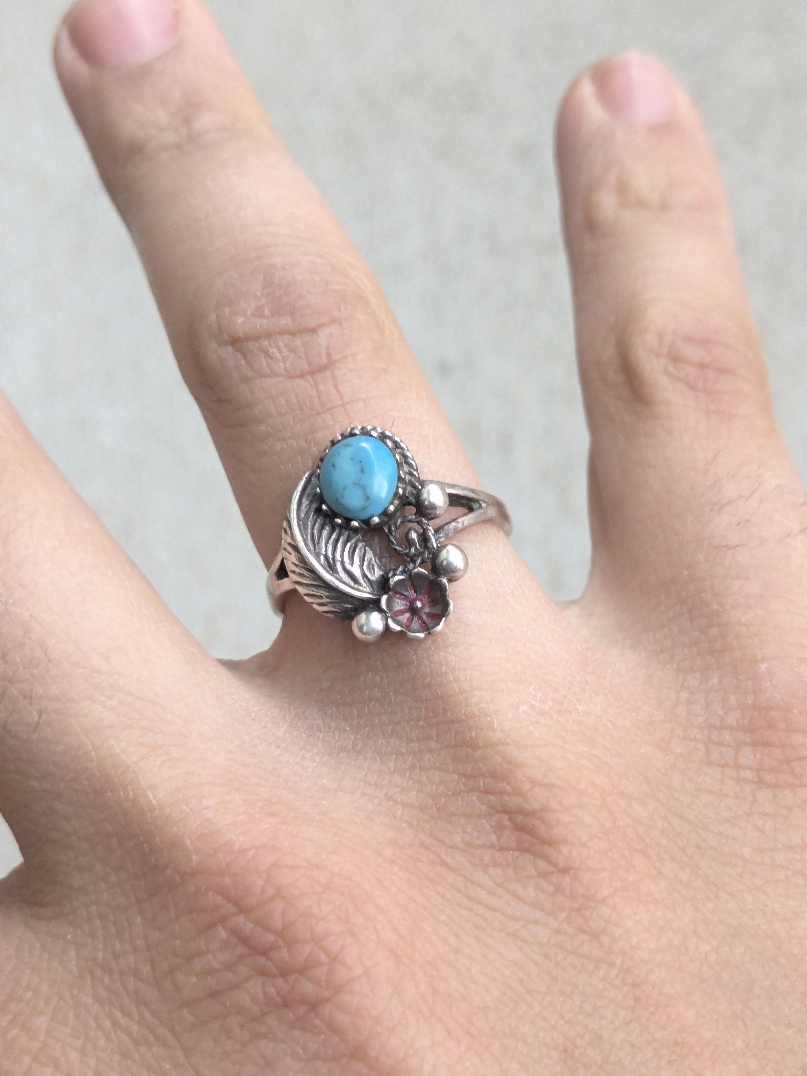 Jewelry × Sterling Silver Vintage Sterling Silver Ring Faux Turquoise 8.5 Navajo Leaf Size ONE SIZE - 8 Thumbnail