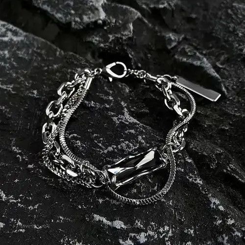Designer × Jewelry Titanium Steel Layered Black Crystal Charm Bracelet for Men Size ONE SIZE - 2 Thumbnail