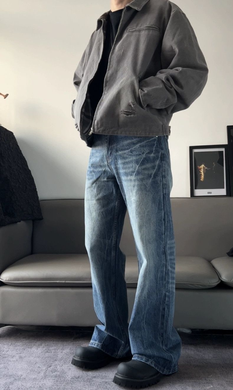 denim faded baggy gradient flared jeans