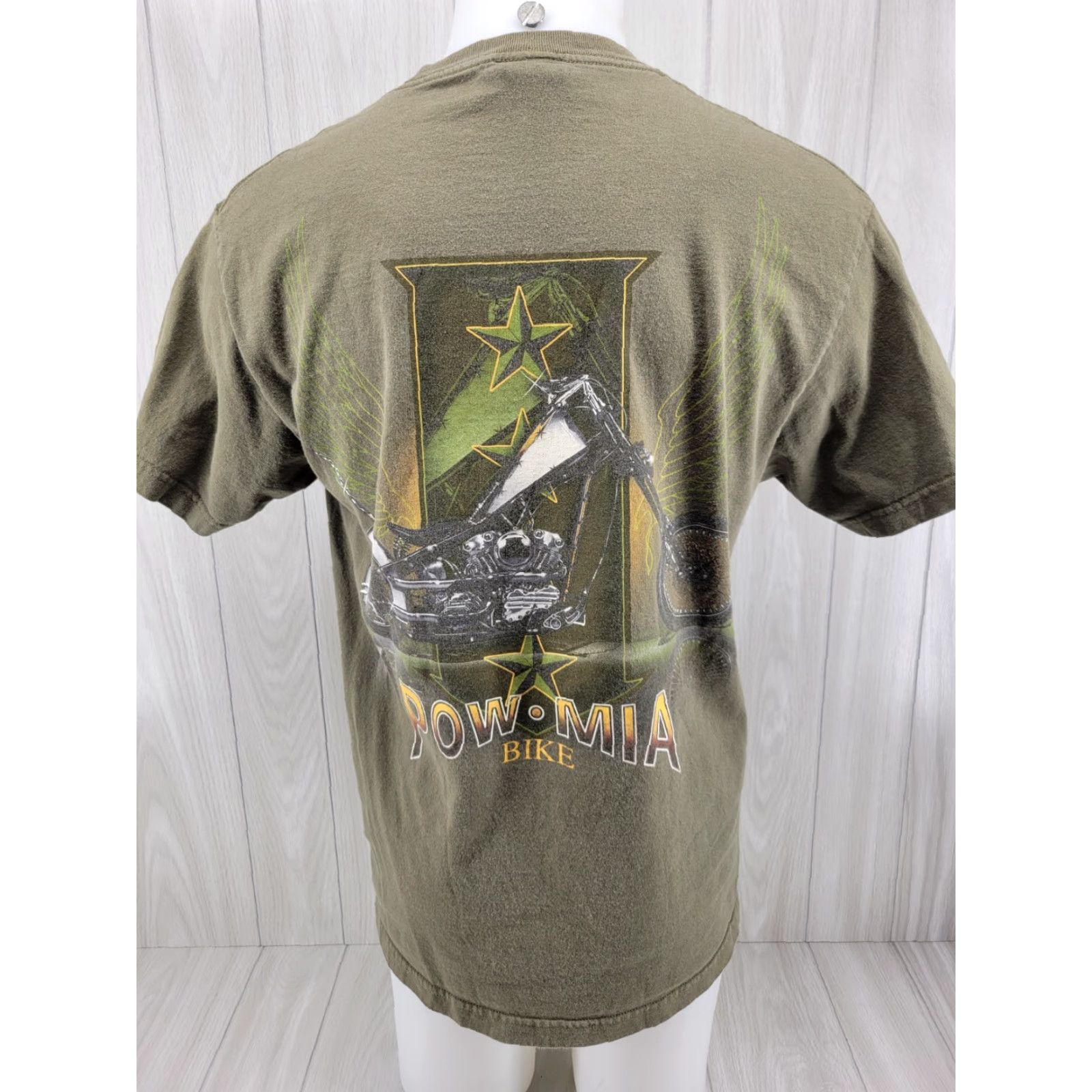 Vintage VINTAGE Distressed American Chopper POW MIA Bike T Shirt Green Sz Large Mens Shirt Size US L / EU 52-54 / 3 - 2 Thumbnail