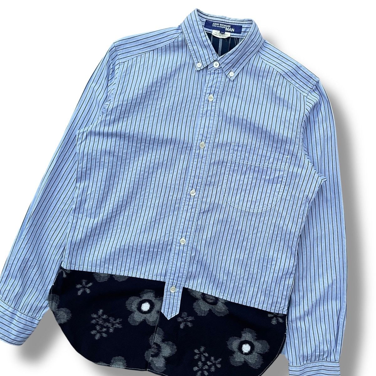 Junya Watanabe Junya Watanabe AD2014 Switching Navy Striped Linen Shirt Size US XS / EU 42 / 0 - 3 Thumbnail