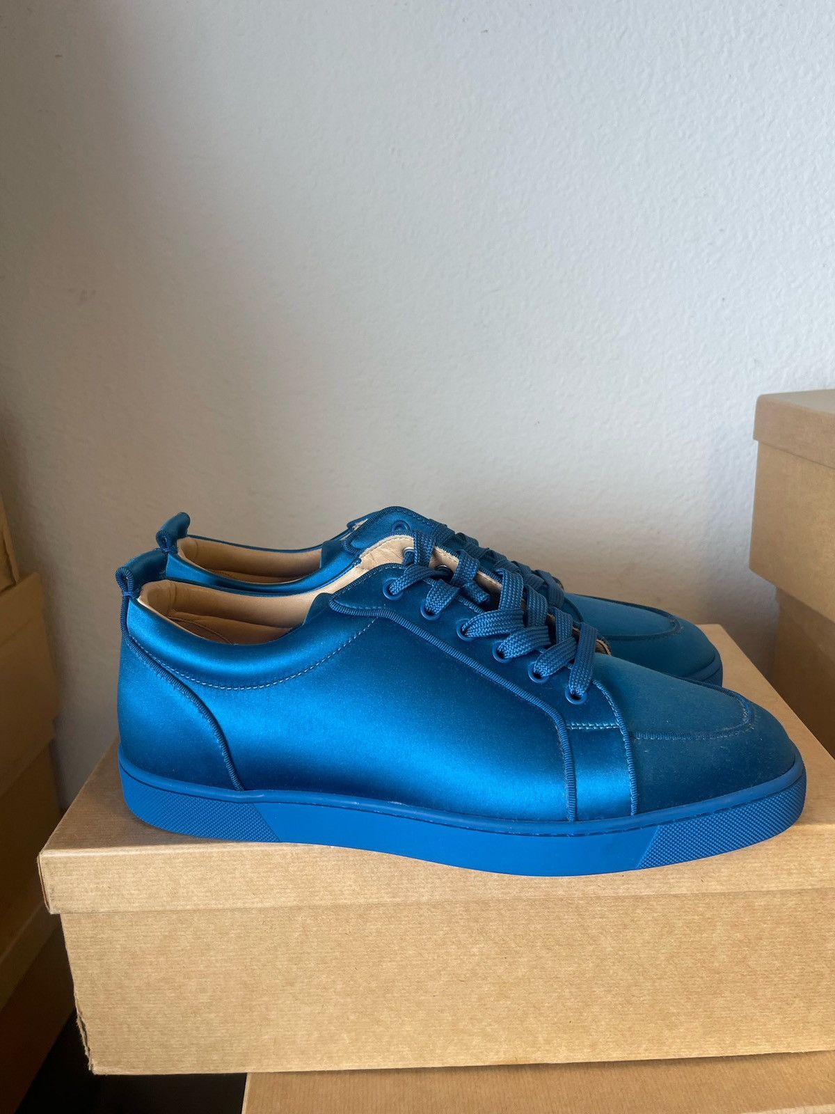 image of Christian Louboutin Rantulow Satin Shoes in Blue, Men's (Size 12)