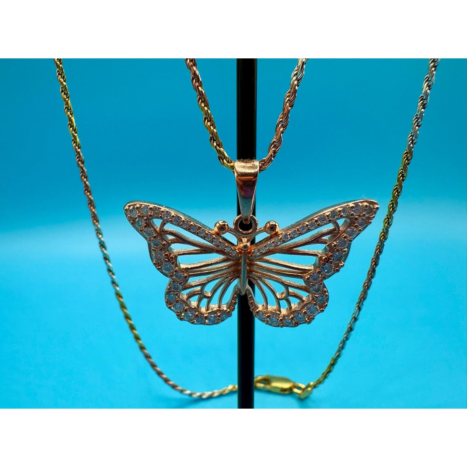 Jewelry Moissanite Butterfly Necklace/Earring Set in Rose Gold over Size ONE SIZE - 7 Thumbnail