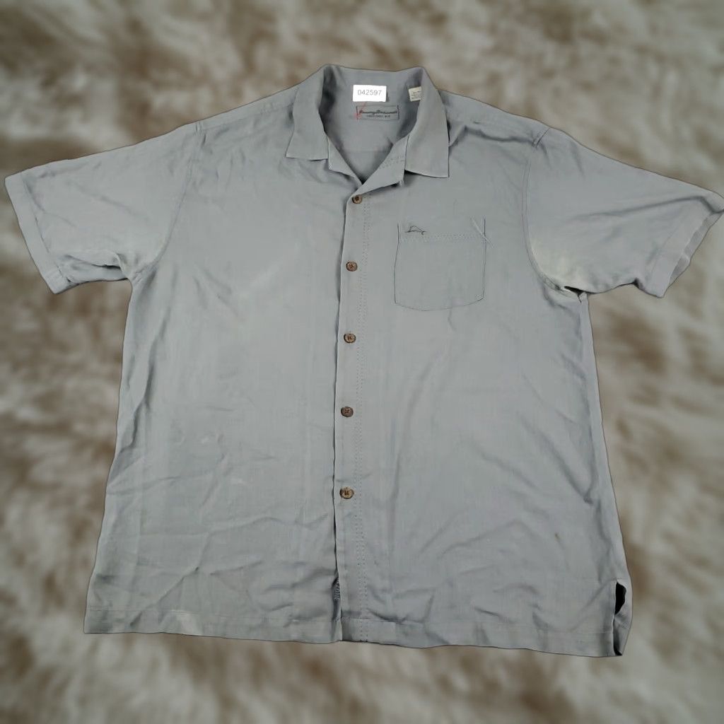 Tommy Bahama Tommy Bahama Button-Up Shirt Mens XL Gray Short Sleeve Hawaiian Woven Silk Aloha Size US XL / EU 56 / 4 - 1 Thumbnail