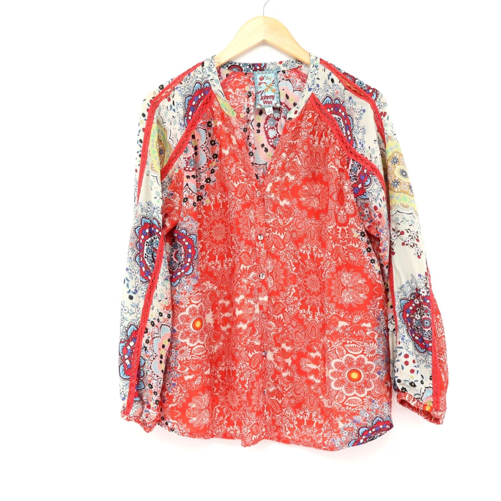 Johnny Was Johnny Was Blouse Shirt Tunic Bohemian Floral Silk Silk Multicolor Long Sleeve V-Neck Button Up Size M Womens Size M / US 6-8 / IT 42-44 - 2 Thumbnail