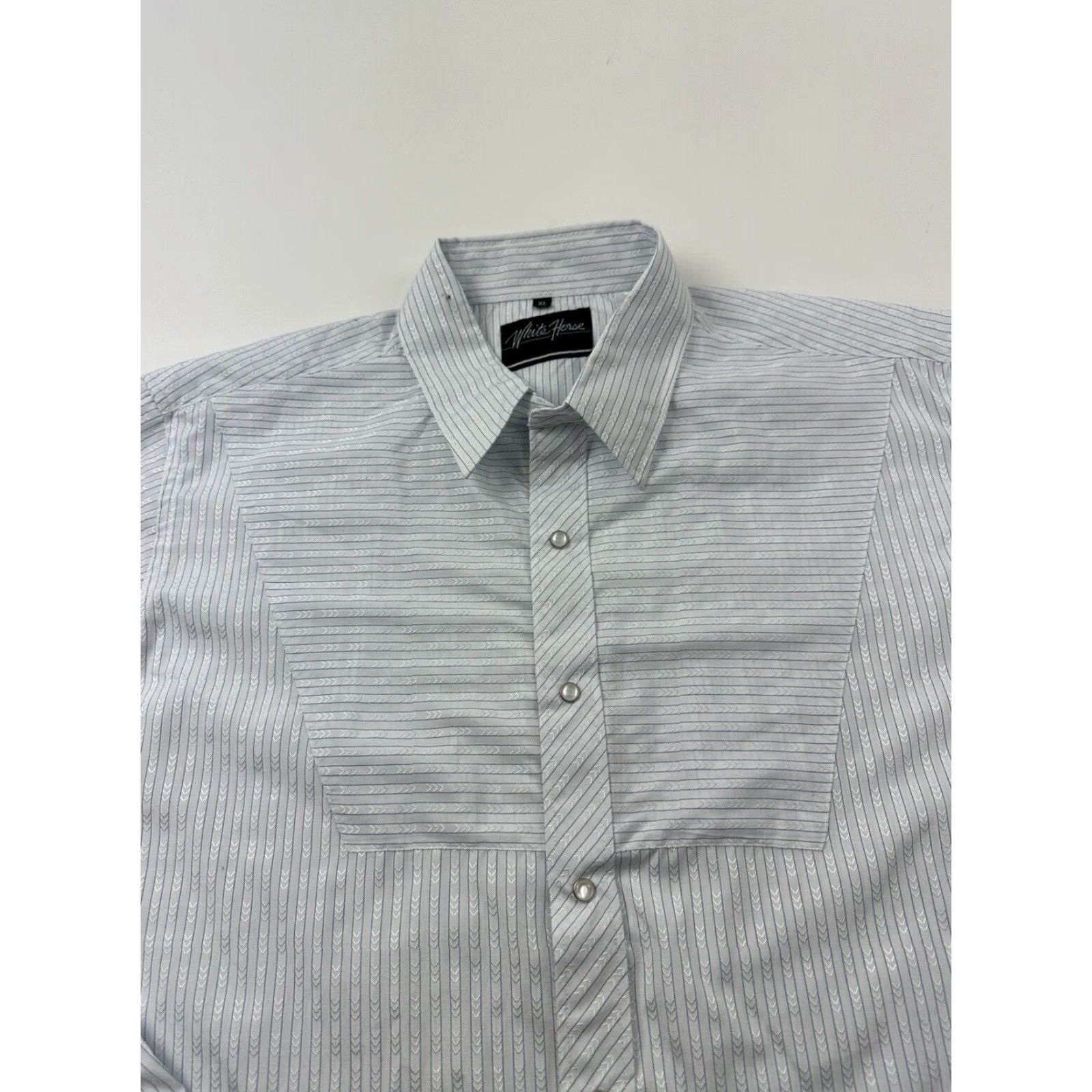 Vintage VINTAGE White Horse Western Shirt Men XL White Striped Long Sleeve Pearl Snap Rockabilly Size US XL / EU 56 / 4 - 3 Thumbnail