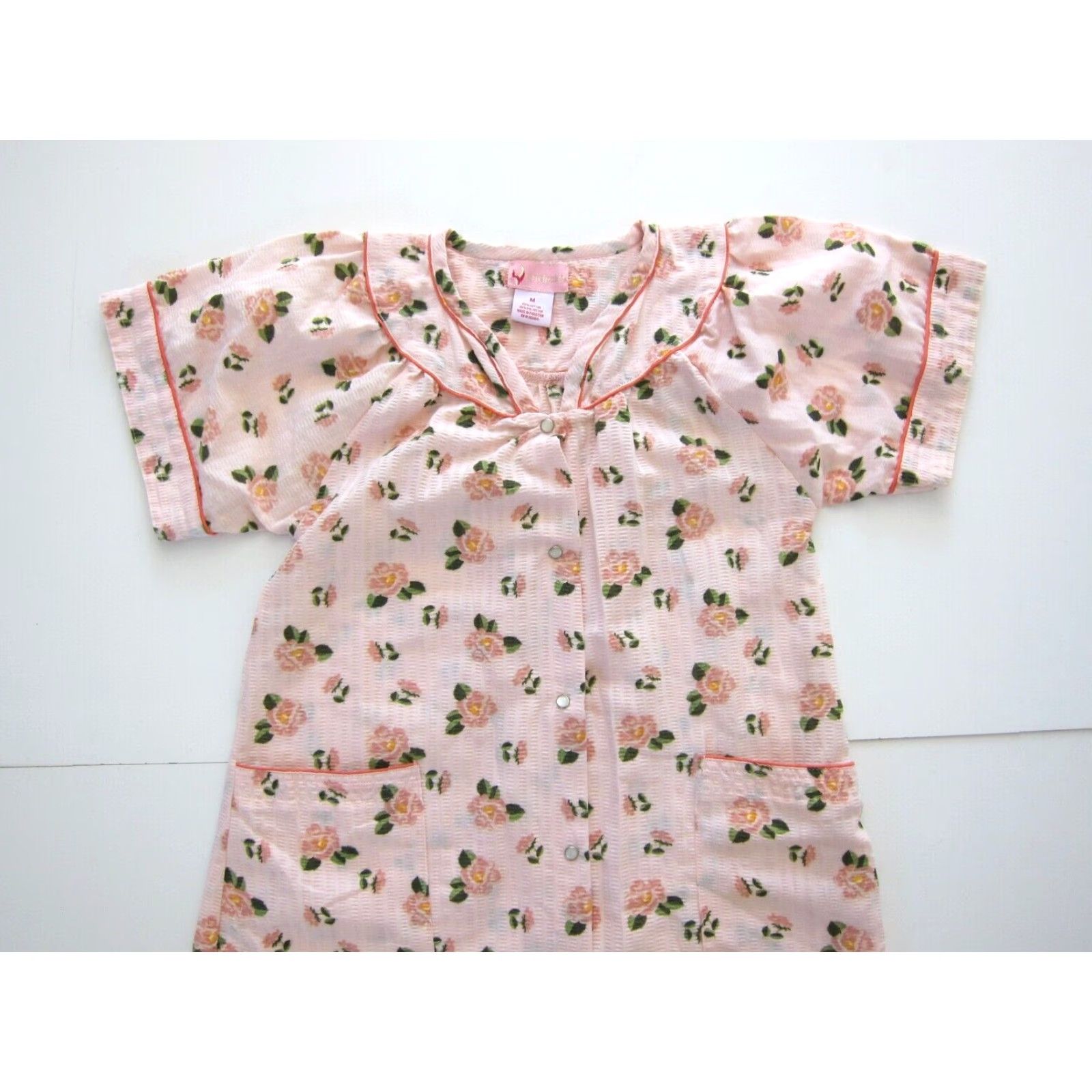 Pinko VINTAGE Sindrella Cotton Pink Green Floral Button Down Pocket Nightgown House Dress M Size M / US 6-8 / IT 42-44 - 3 Thumbnail
