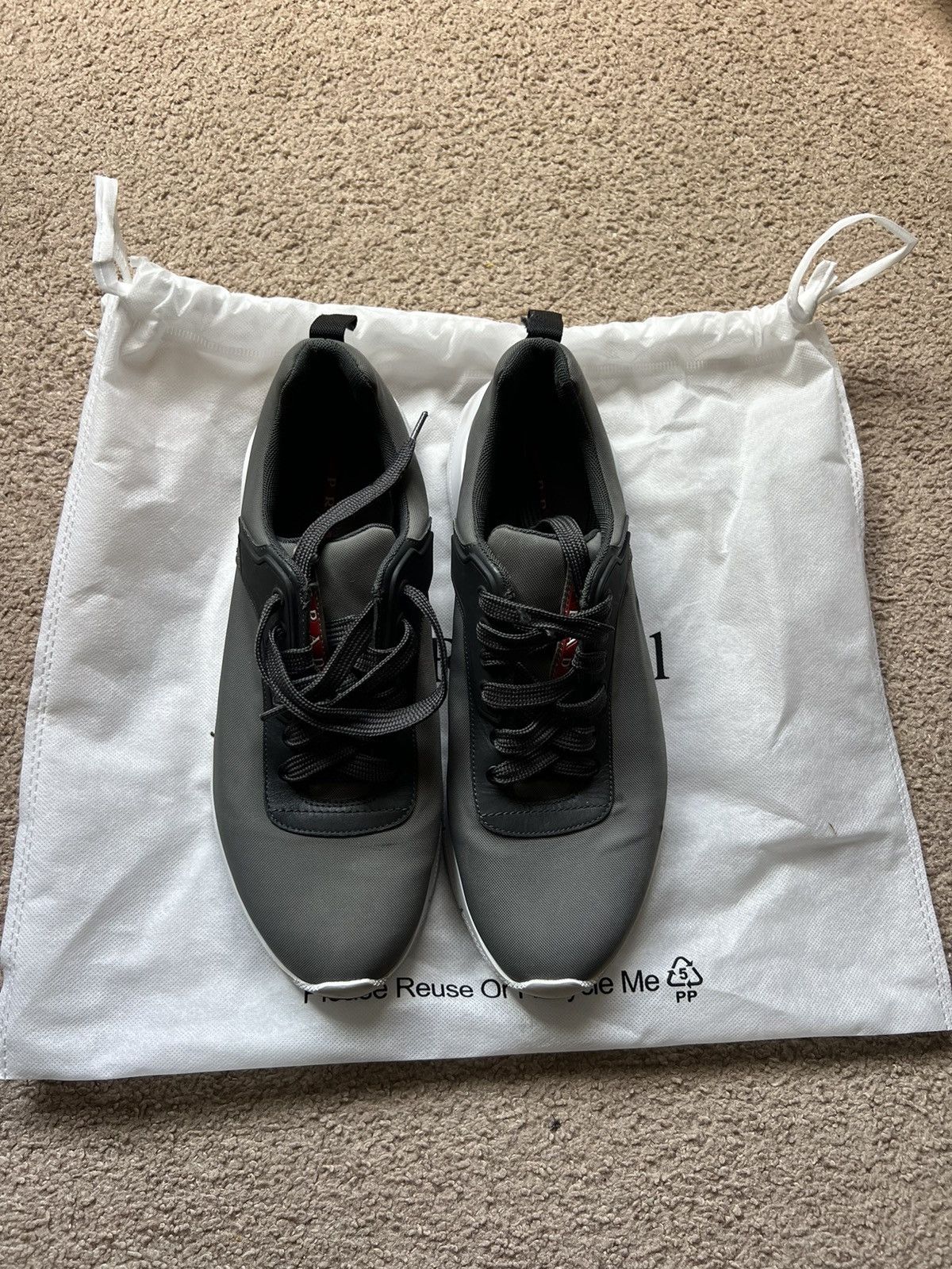 Prada PRADA Men's Black Gray White Lace Up Sneakers Low Top Size US 10.5 / EU 43-44 - 19 Thumbnail