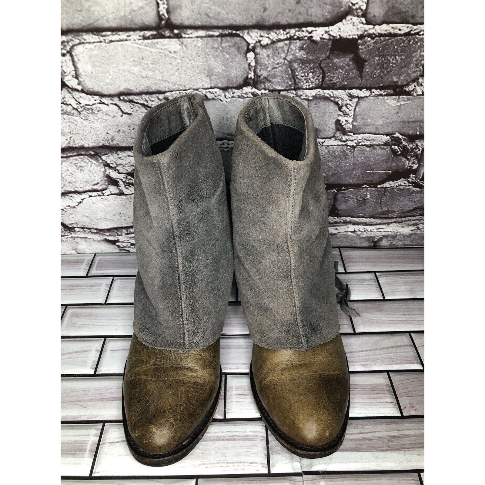 Other Antelope Gray Suede Taupe Leather Dress Casual Heel Boots Wo Size US 6.5 / IT 36.5 - 2 Thumbnail