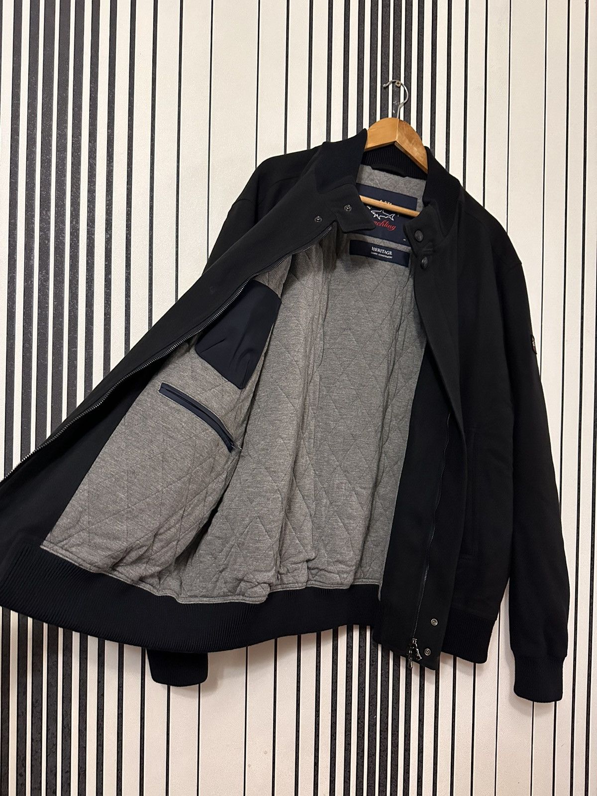 Paul Shark Woolen Classic Italian Black Bomber Jacket