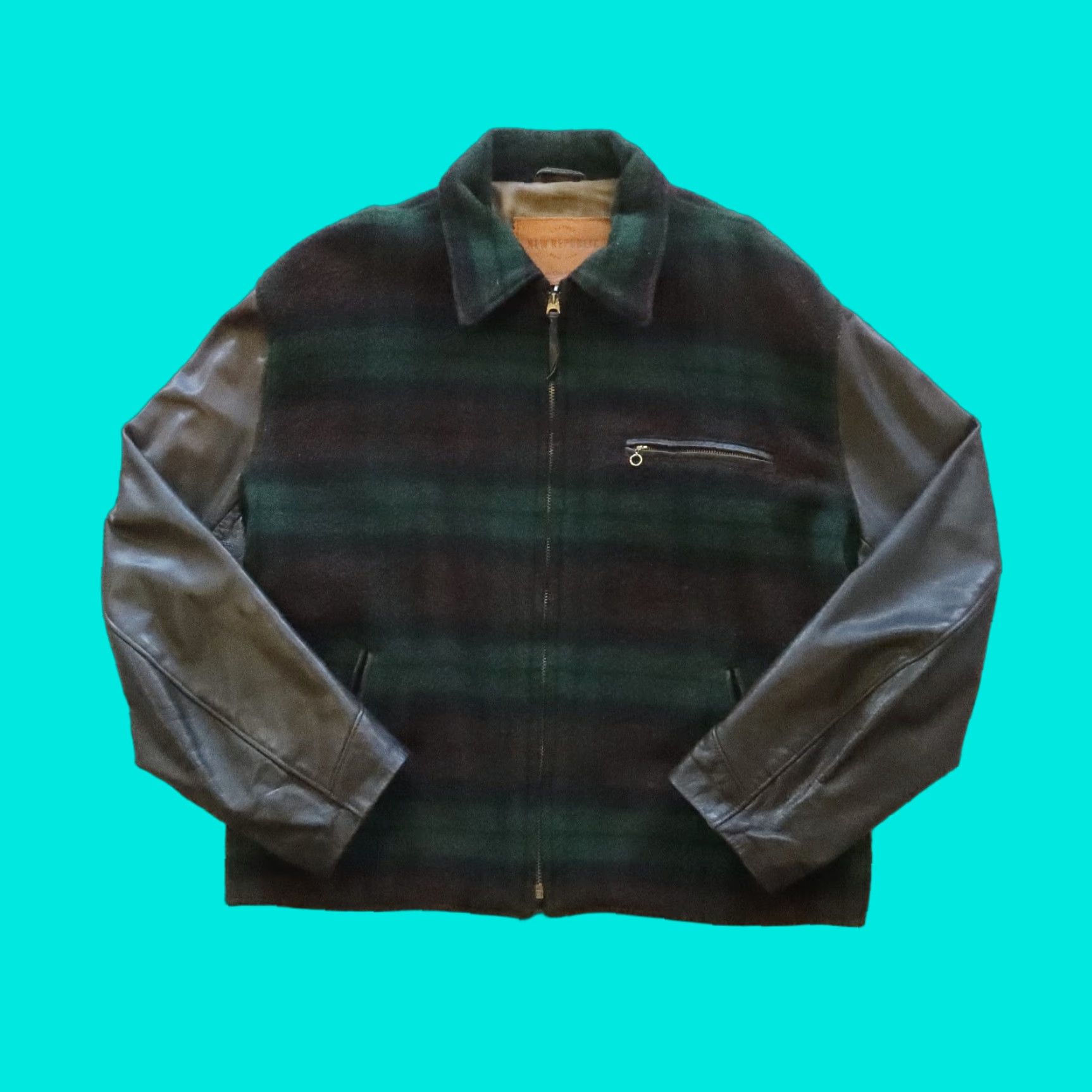 New Republic VINTAGE New Republic Jacket Leather Wool Size L Green Mens Size US L / EU 52-54 / 3 - 1 Thumbnail