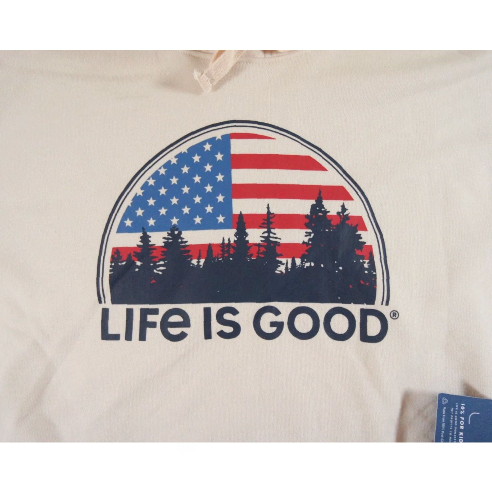 Life is Good Life Is Good Sweatshirt Mens Large Beige Cream Hoodie USA Flag Nature Outdoors Size US L / EU 52-54 / 3 - 2 Thumbnail