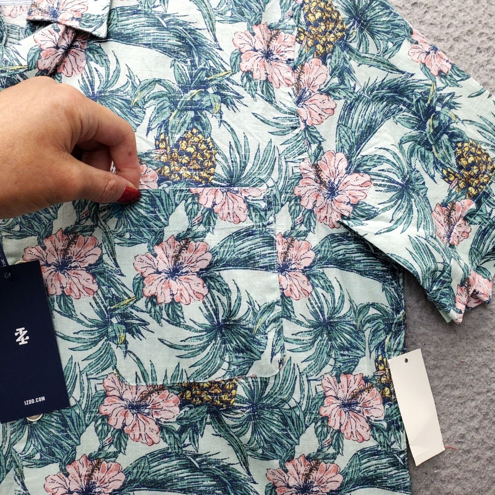 Izod IZOD Saltwater Shirt Mens M Floral Chambray Short Sleeve Button-Up Shirt Size US M / EU 48-50 / 2 - 8 Thumbnail