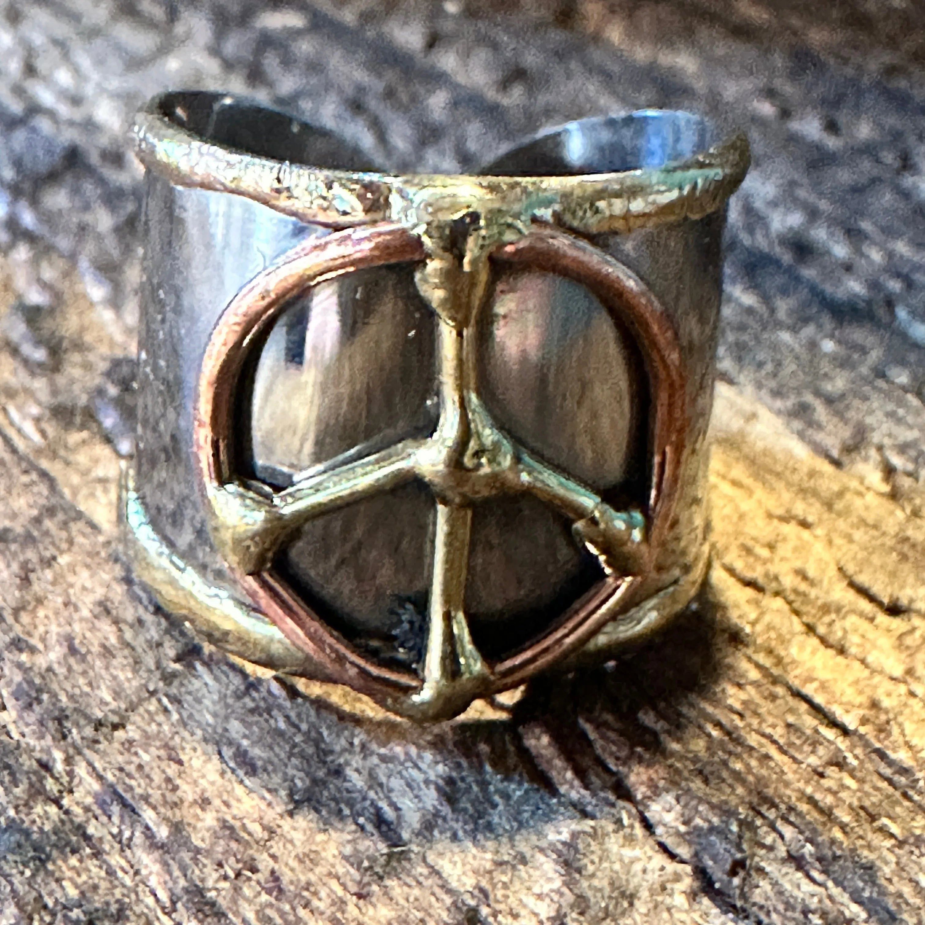 Other Handmade Artesian Hippie Silver & Copper Peace Sign Wide Cuf Size ONE SIZE - 7 Thumbnail