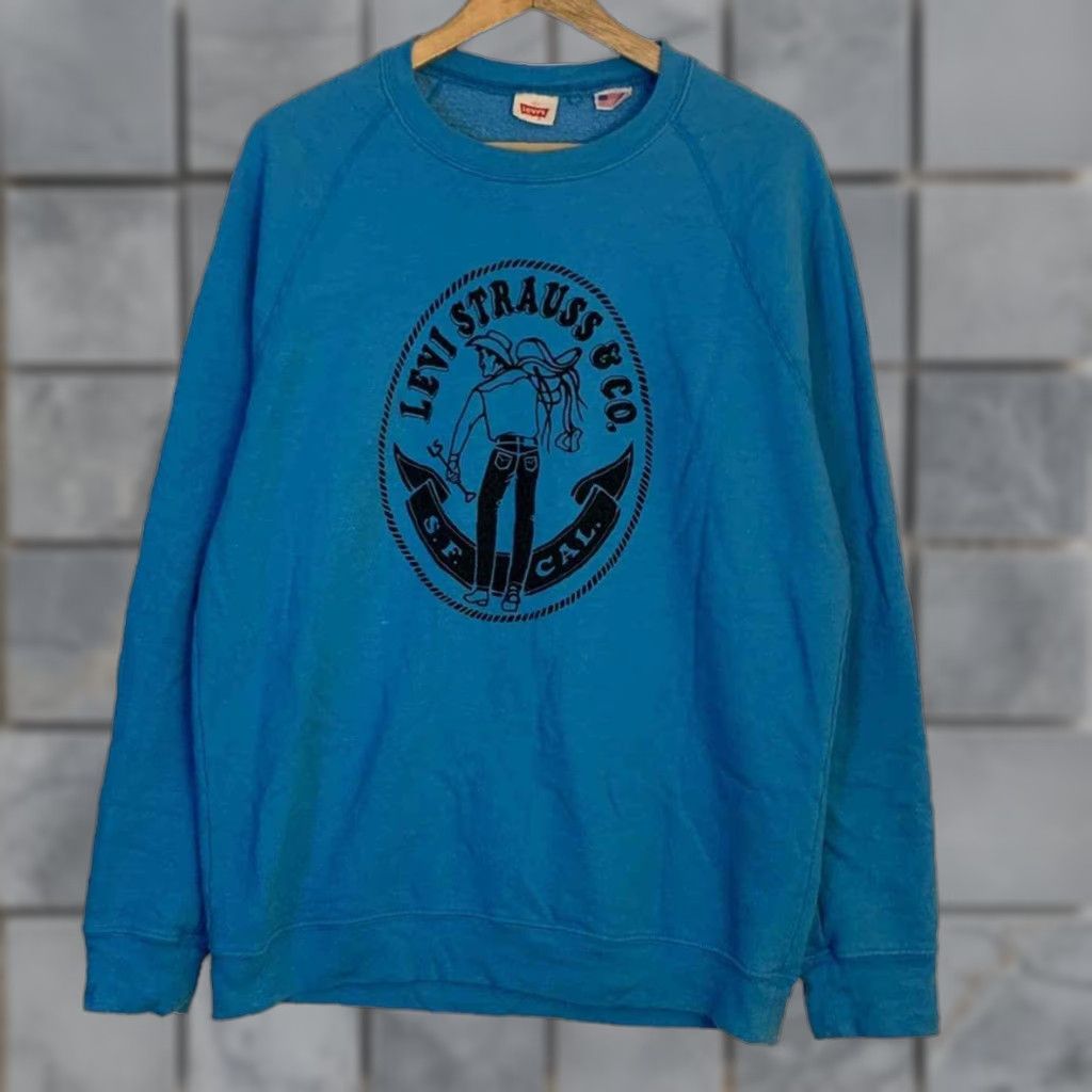 VINTAGE Rare Levi's Sweatshirt Blue L Unisex Adults Pullover Sweatshirt 70’s Denim Style Mens Womens