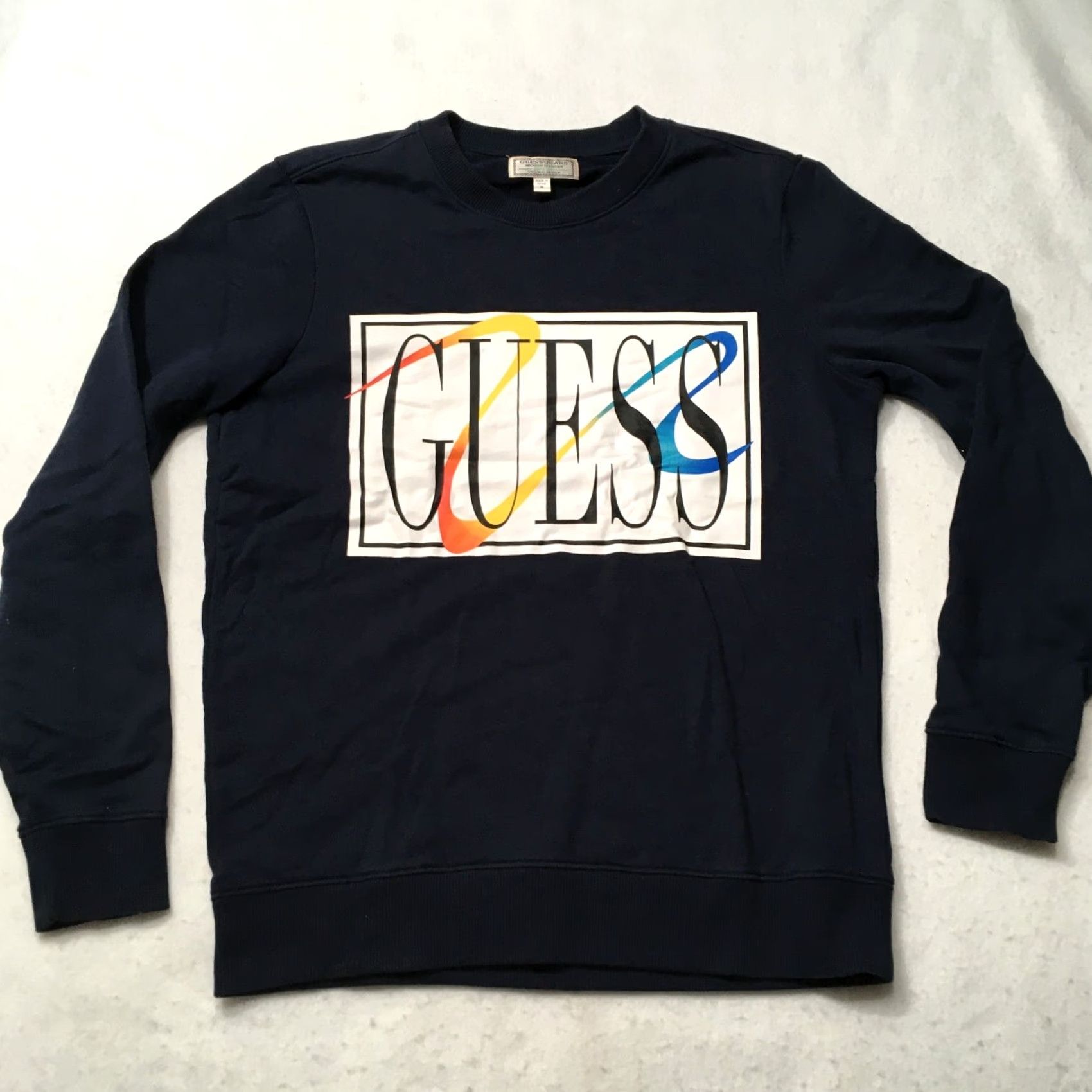 Guess GUESS Sweatshirt Mens Large Blue Logo Pullover Long Sleeve Crew Neck Knit Size US L / EU 52-54 / 3 - 2 Thumbnail