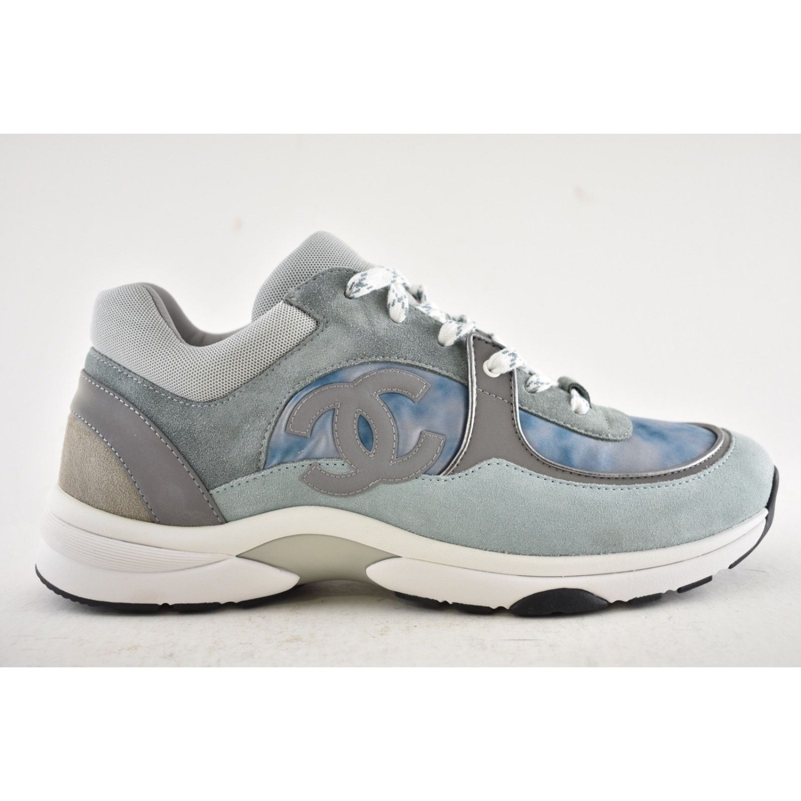Chanel Chanel 20S Mens Grey Blue Silver White CC Logo Low Top Size US 11 / EU 44 - 2 Thumbnail