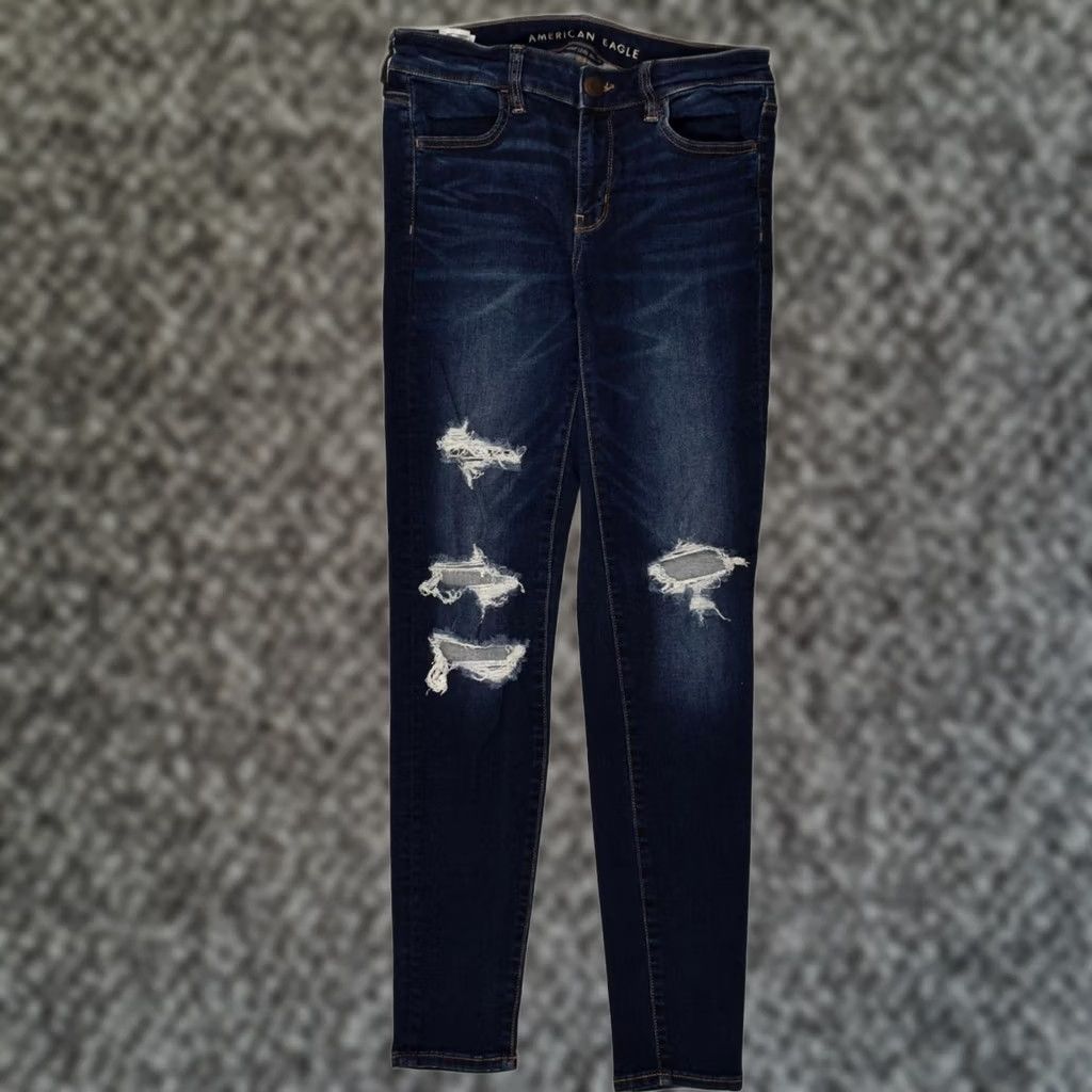 Vintage AMERICAN EAGLE Womens Skinny Jeans Medium Blue US 8 W30 L30 Distressed Size 32" / US 10 / IT 46 - 1 Thumbnail