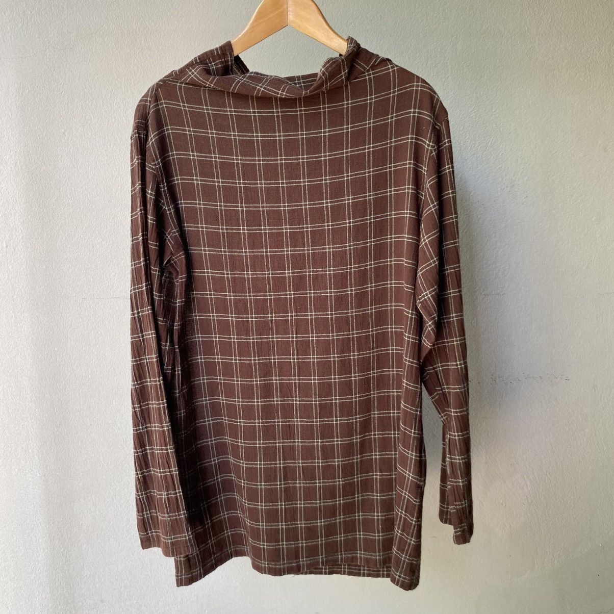 Issey Miyake Plantation Brown Plaid Long Sleeve Hoodie Top Size M / US 6-8 / IT 42-44 - 2 Thumbnail