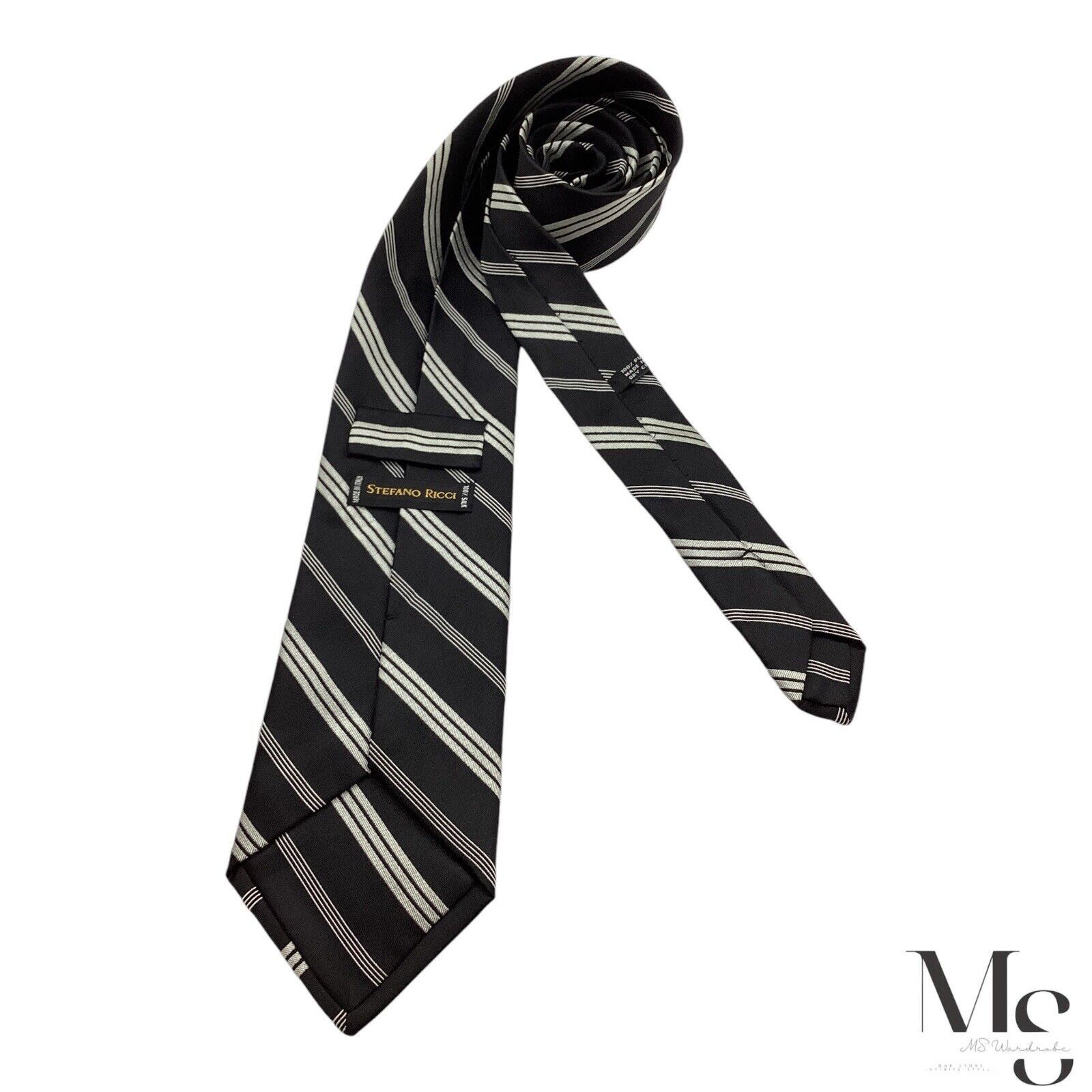 Stefano Ricci STEFANO RICCI Black Striped Luxury Designer Silk Tie Made It Size ONE SIZE - 2 Thumbnail