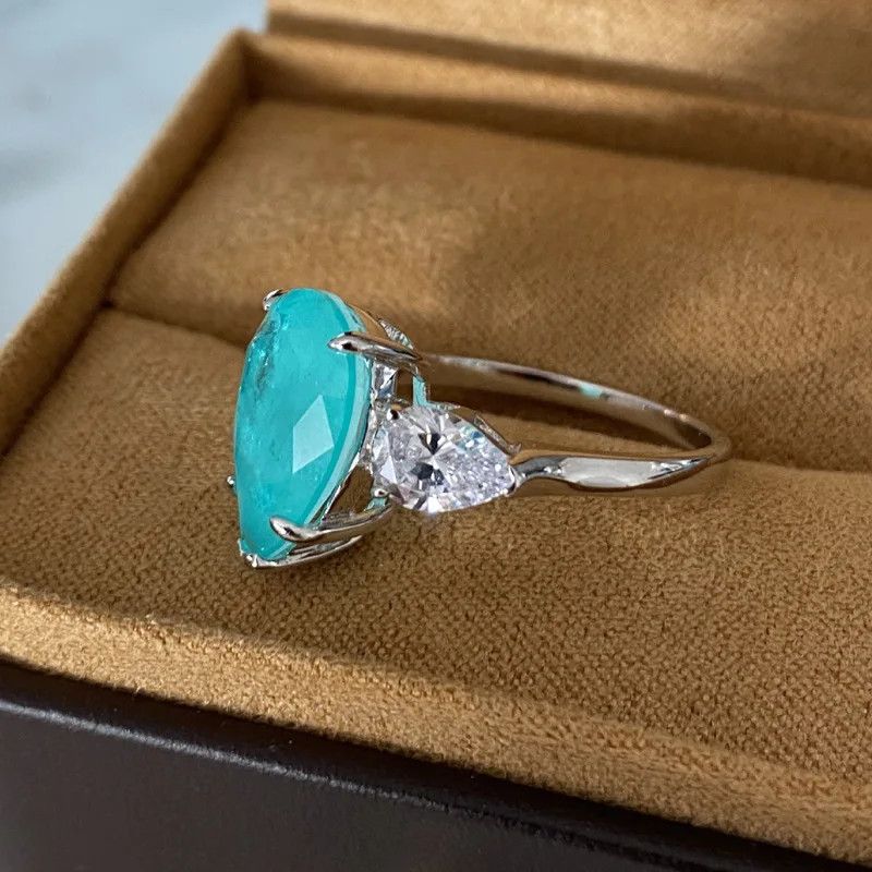 Jewelry Paraiba Geometric Drop Gemstone Ring Size ONE SIZE - 5 Thumbnail