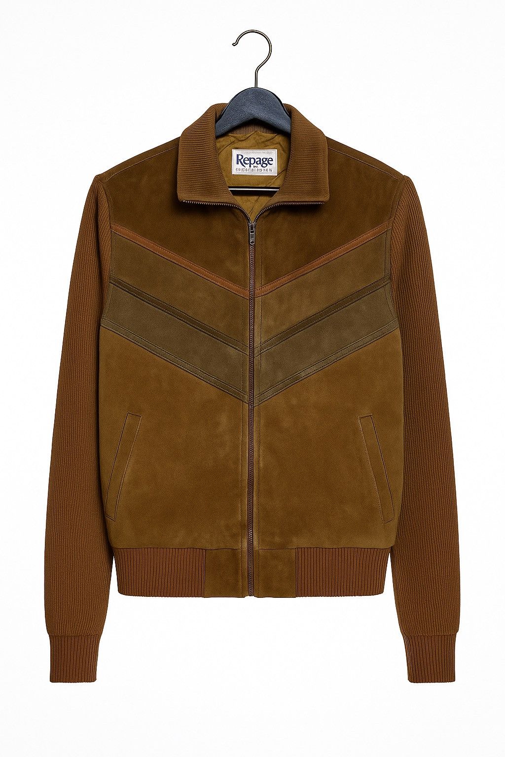 Vintage Vintage 1970s Repäge Brown Leather Knit Jacket Retro Unisex Size US S / EU 44-46 / 1 - 1 Thumbnail