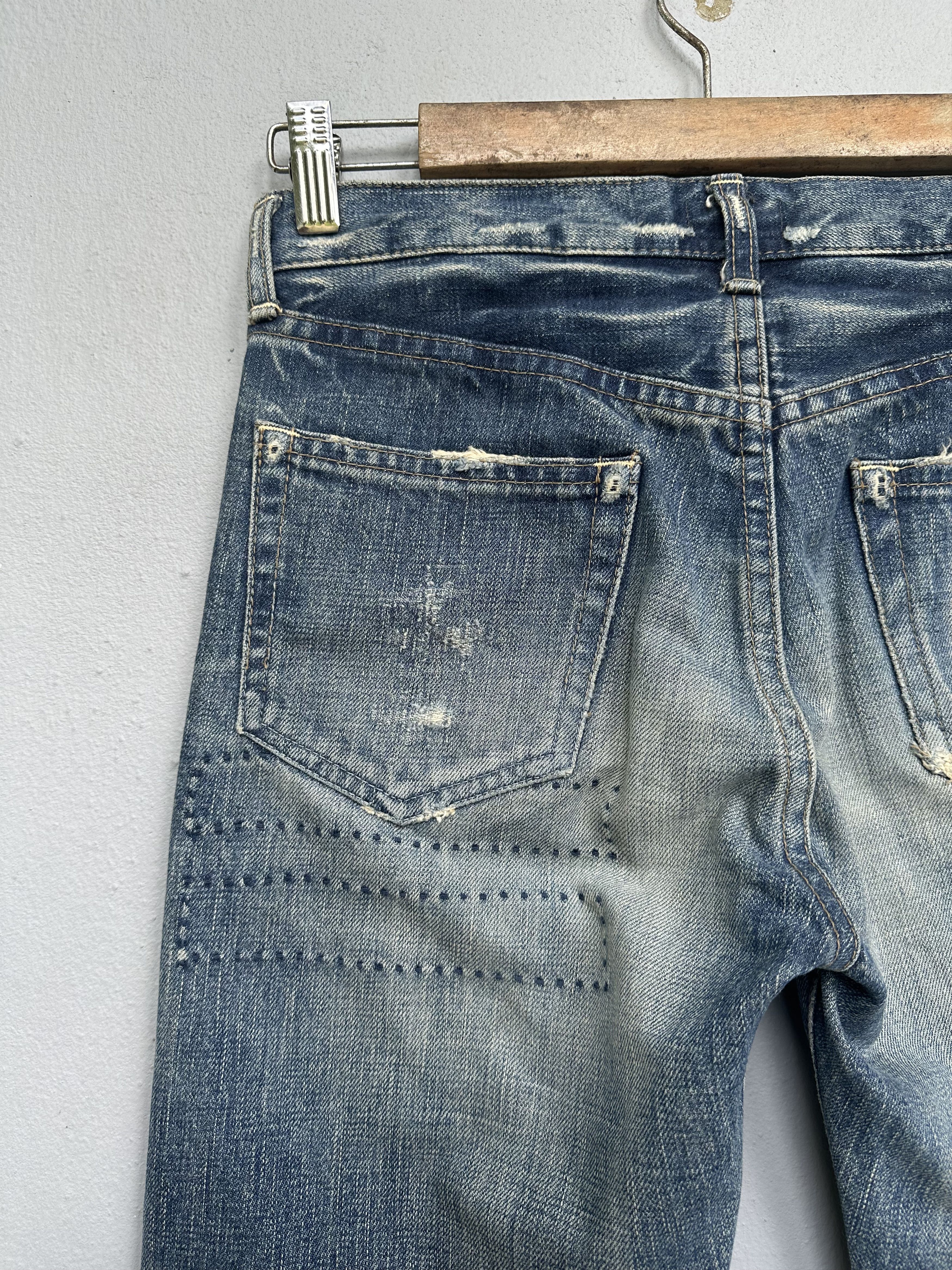 OMNIGOD Vtg Distressed Rips Boro Patchwork Omnigod Flare Denim Jeans Size US 29 - 17 Thumbnail