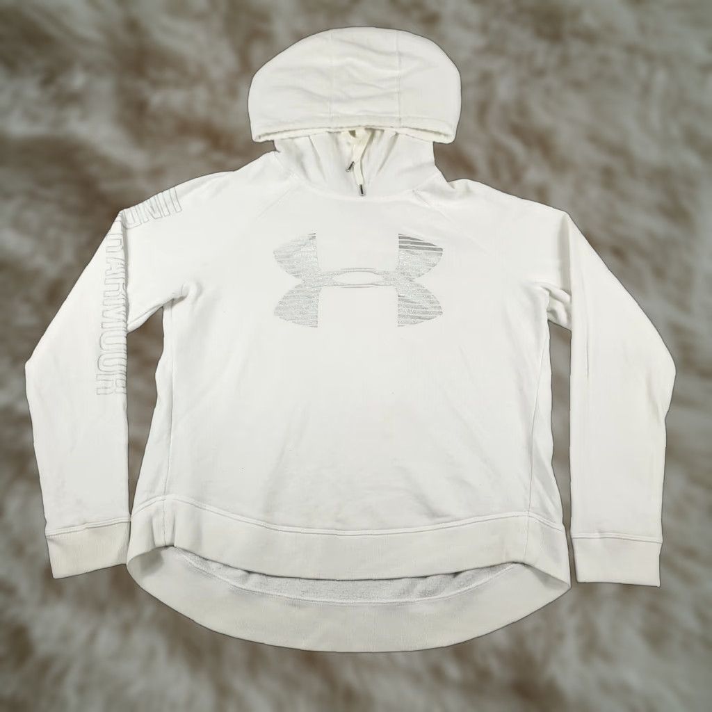 Under Armour Under Armour Hoodie Womens Large White Pullover Sweatshirt Mock Neck Logo Pockets All Seasons Regular Fit Sports Vintage: No Size L / US 10 / IT 46 - 1 Thumbnail