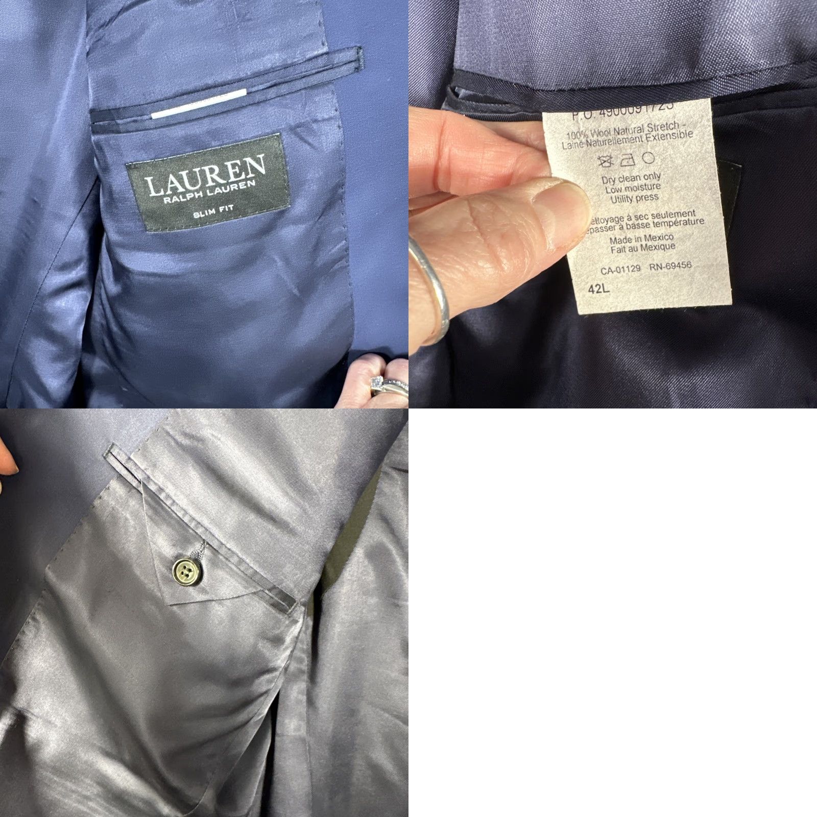 Ralph Lauren Lauren Ralph Lauren Black Label Blazer Jacket Mens 42L Wool Blue Single-Breasted Notch Lapel 2-Button Front Office Career Big & Tall Size 42R - 8 Thumbnail