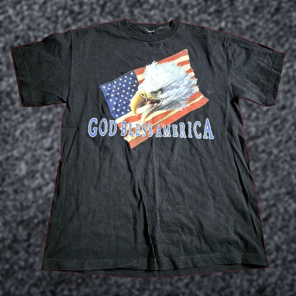 Vintage VINTAGE Unbranded T-Shirt Men L Black American Eagle Flag God Bless America USA Patriotic Shirt Graphic Print Crew Neck Short Sleeve 100% Cotton Size US L / EU 52-54 / 3 - 1 Thumbnail