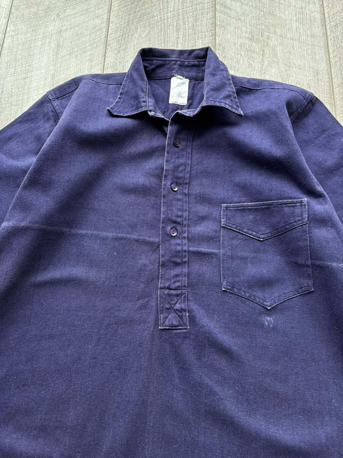 Vintage Soft Dark Blue Work Shirt by Scottcraft Washed Cotton Twill Size US L / EU 52-54 / 3 - 5 Thumbnail