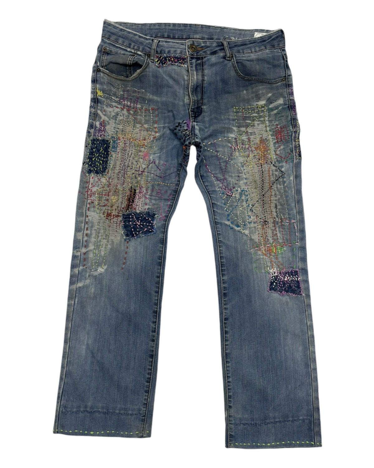 Japanese Brand Vintage Closshi Hand Knit Distressed Denim Jeans Size US 34 / EU 50 - 7 Thumbnail