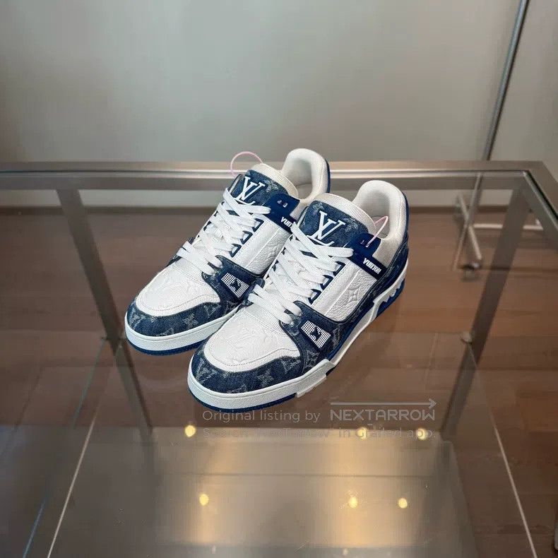Louis Vuitton Louis Vuitton Trainer 24 White and Blue Denim shoes Size US 7 / EU 40 - 1 Thumbnail