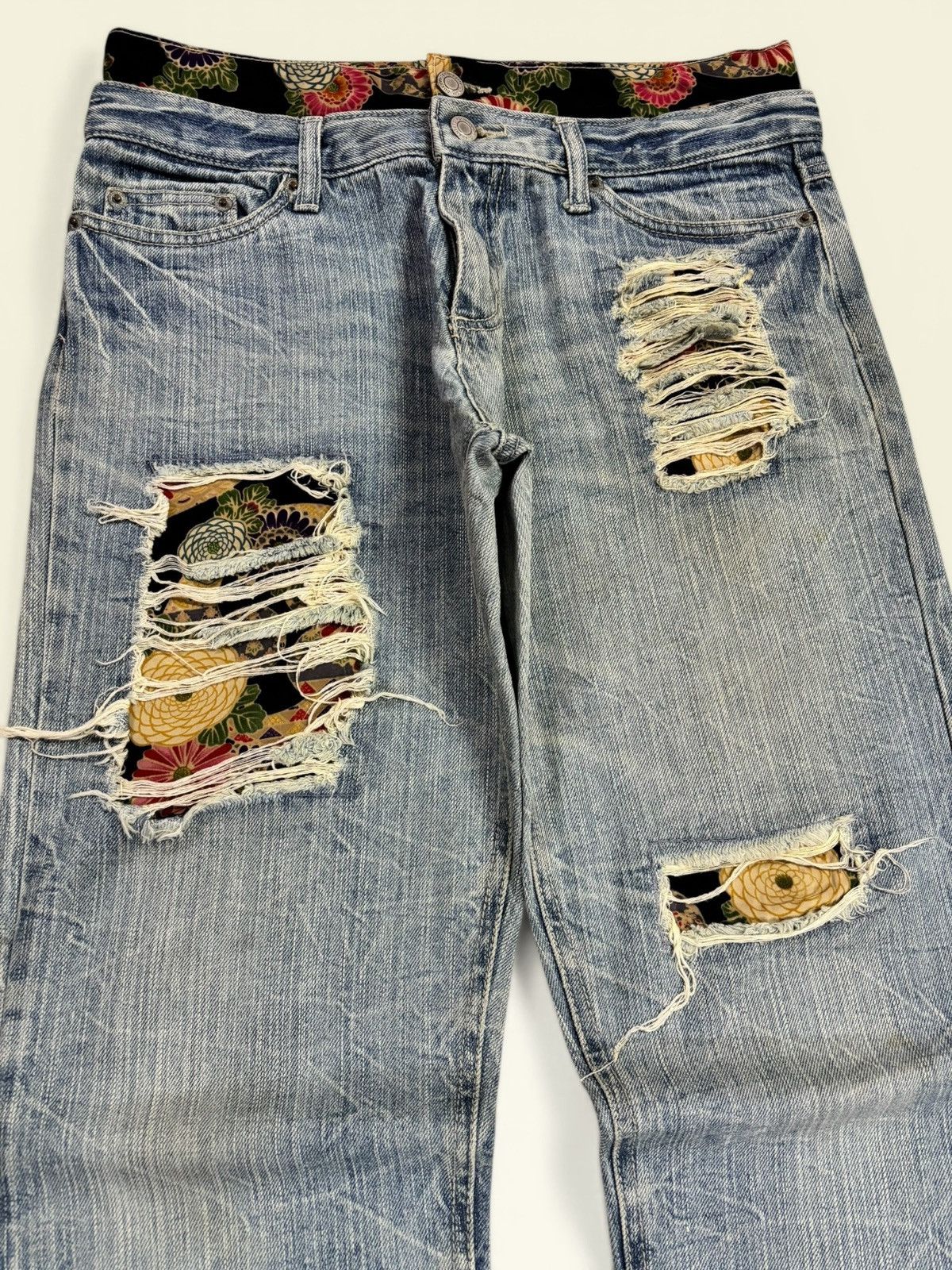 Undercover Japan Grunge Double Waist Ripped Floral Bandana Jeans Size US 30 / EU 46 - 4 Thumbnail