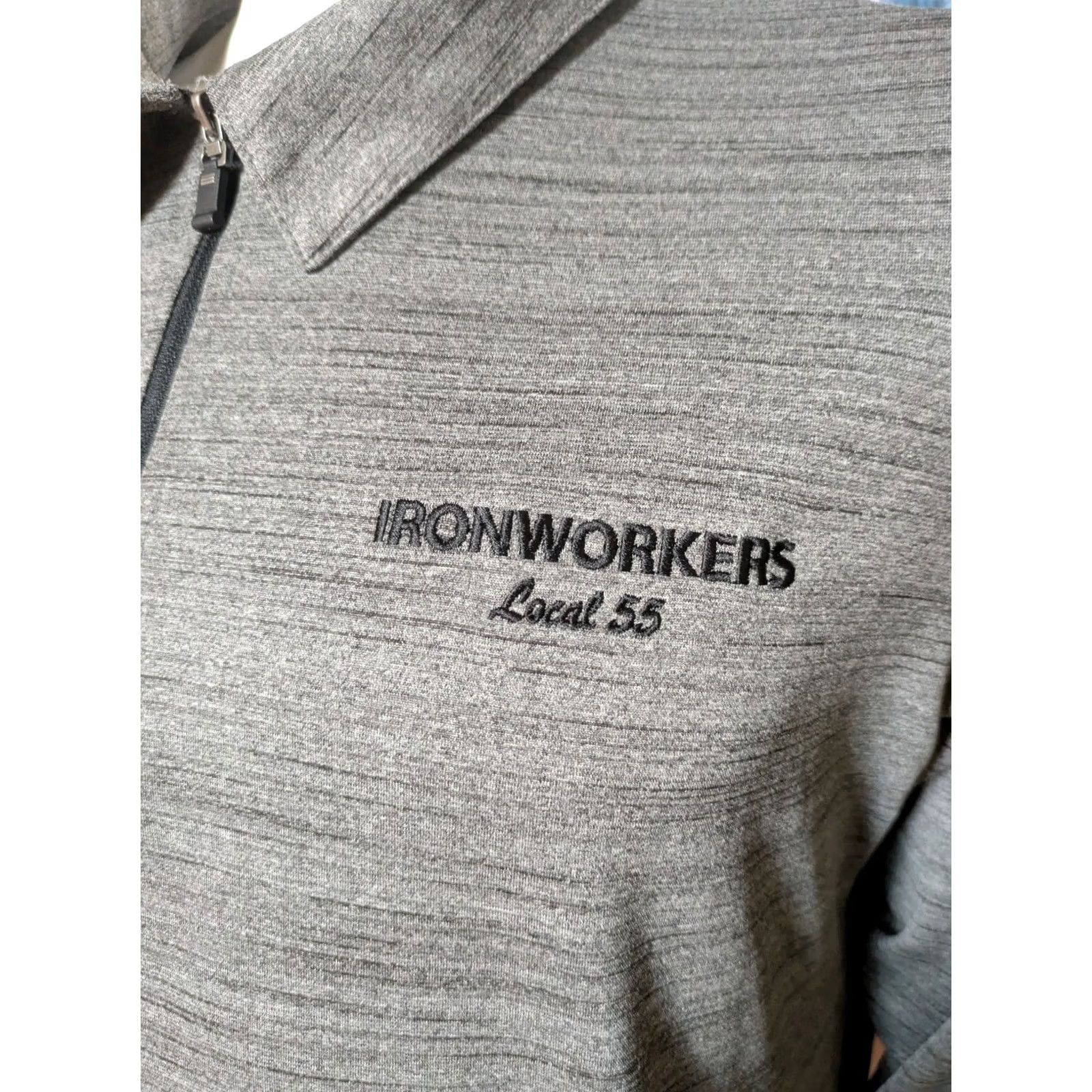 Vintage Ironworkers Union Local 55 Pullover 1/4 Zip Long Sleeve Polo Shirt XL Gray Polyester Men Shirt Size US XL / EU 56 / 4 - 2 Thumbnail