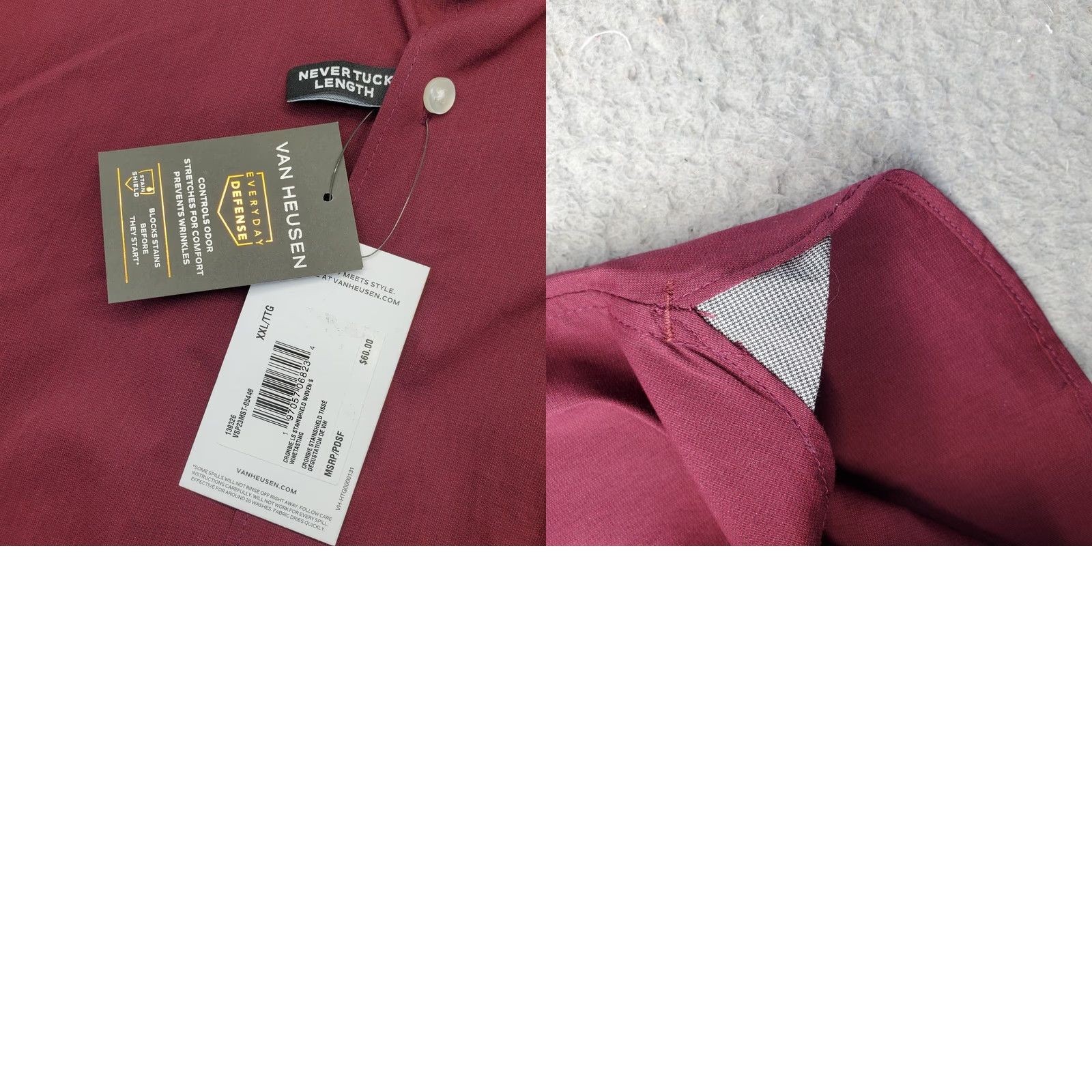 Van Heusen Van Heusen Shirt Mens XXL Burgundy Slim Button-Up Long Sleeve Size US XXL / EU 58 / 5 - 8 Thumbnail