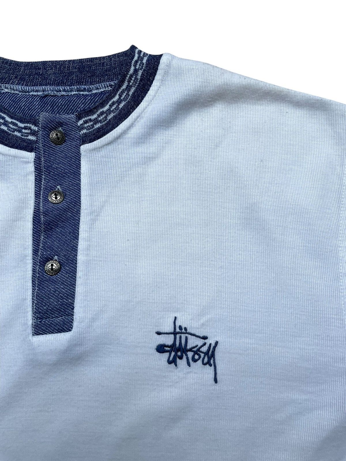 Vintage 1980s Stussy Tom tom Tshirt Half Button Sample Piece Size US L / EU 52-54 / 3 - 2 Thumbnail