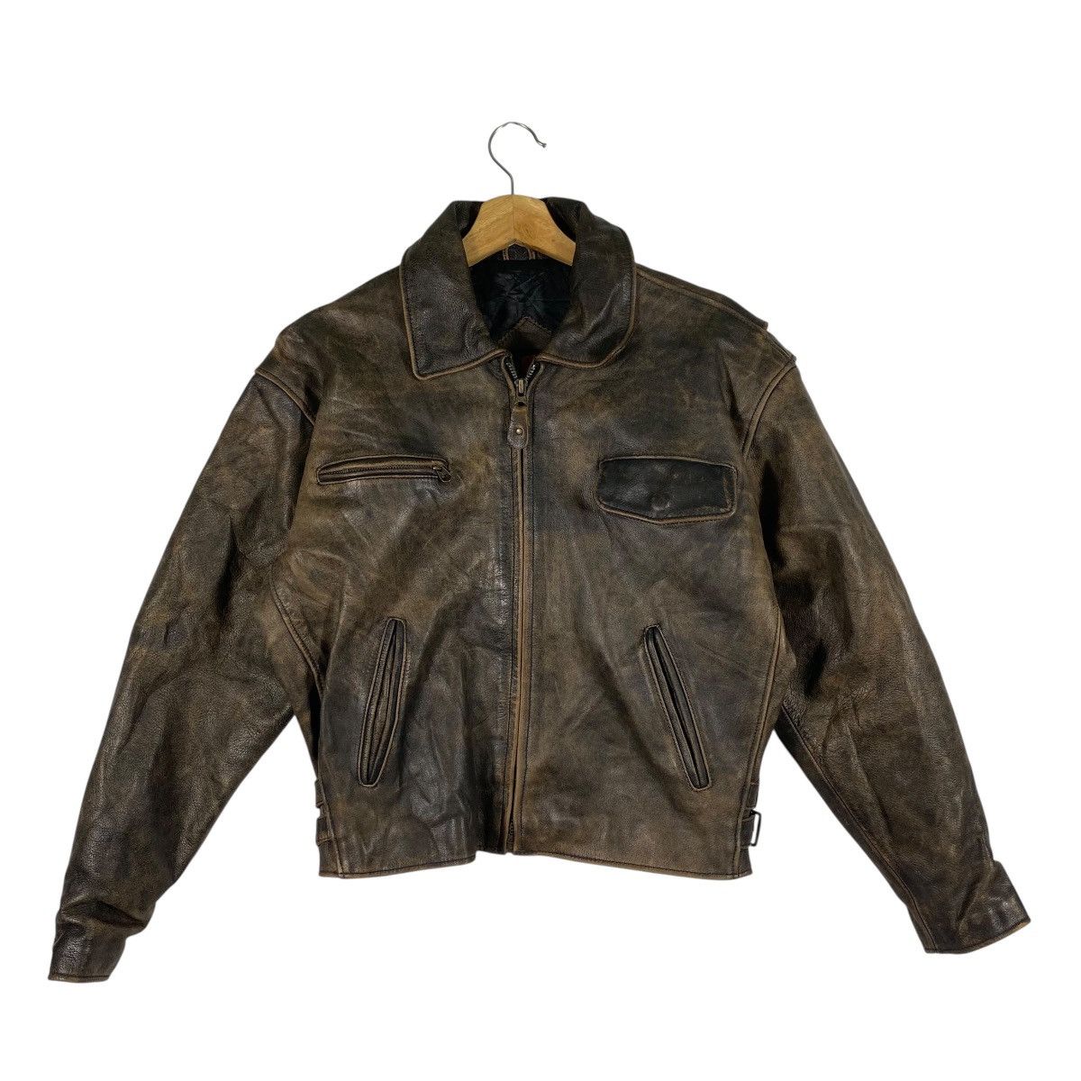 Vintage G.S.C On Time Leather Zipper Jacket M Size