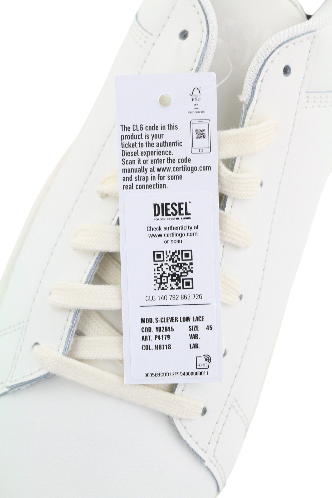 Diesel S-CLEVER LOW LACE EU45 Leather White 41575 Size US 12 / EU 45 - 10 Thumbnail