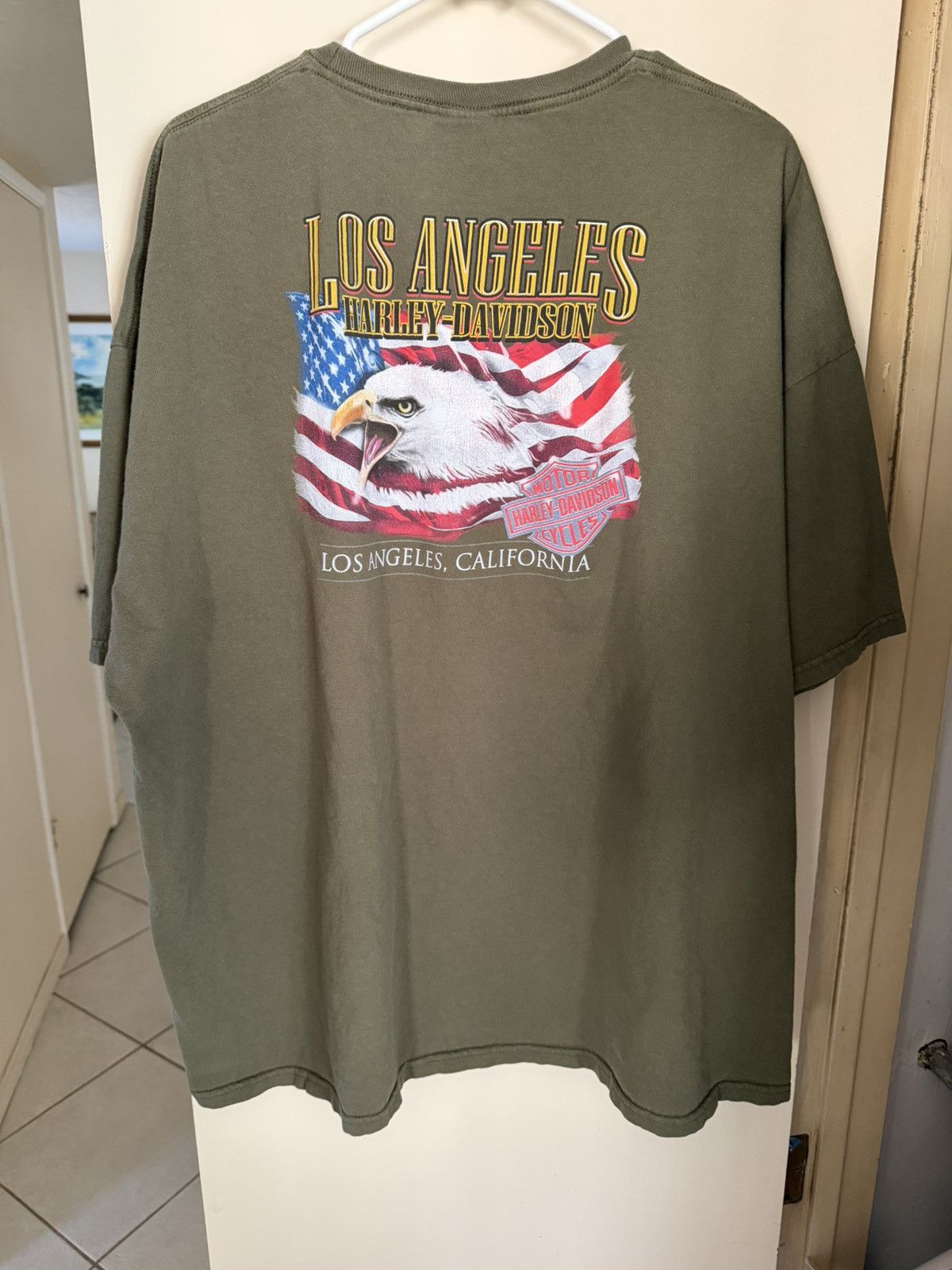 Harley Davidson RARE Eagle American Flag Los Angeles 2011 Olive Green Size US XXL / EU 58 / 5 - 2 Thumbnail